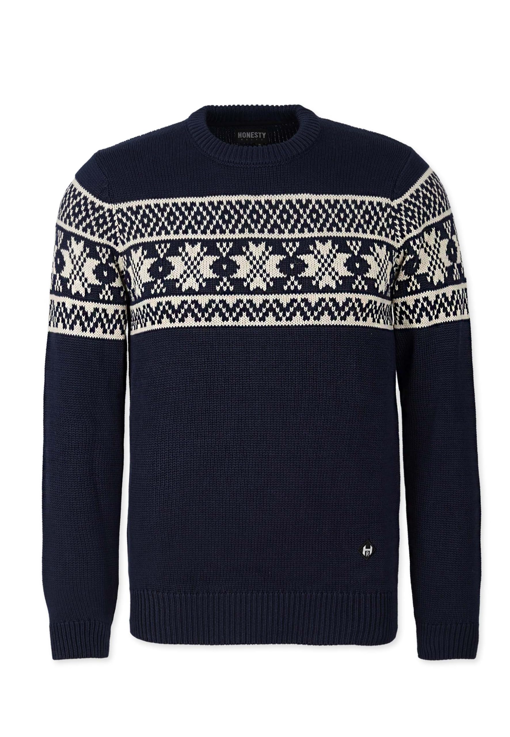Honesty Rules Norweger Pullover Herren, bequemer Strickpullover im Regular Fit für Männer, Crew Neck aus 100% Bio-Baumwolle, Langarm-Strick mit Rundhalsausschnitt