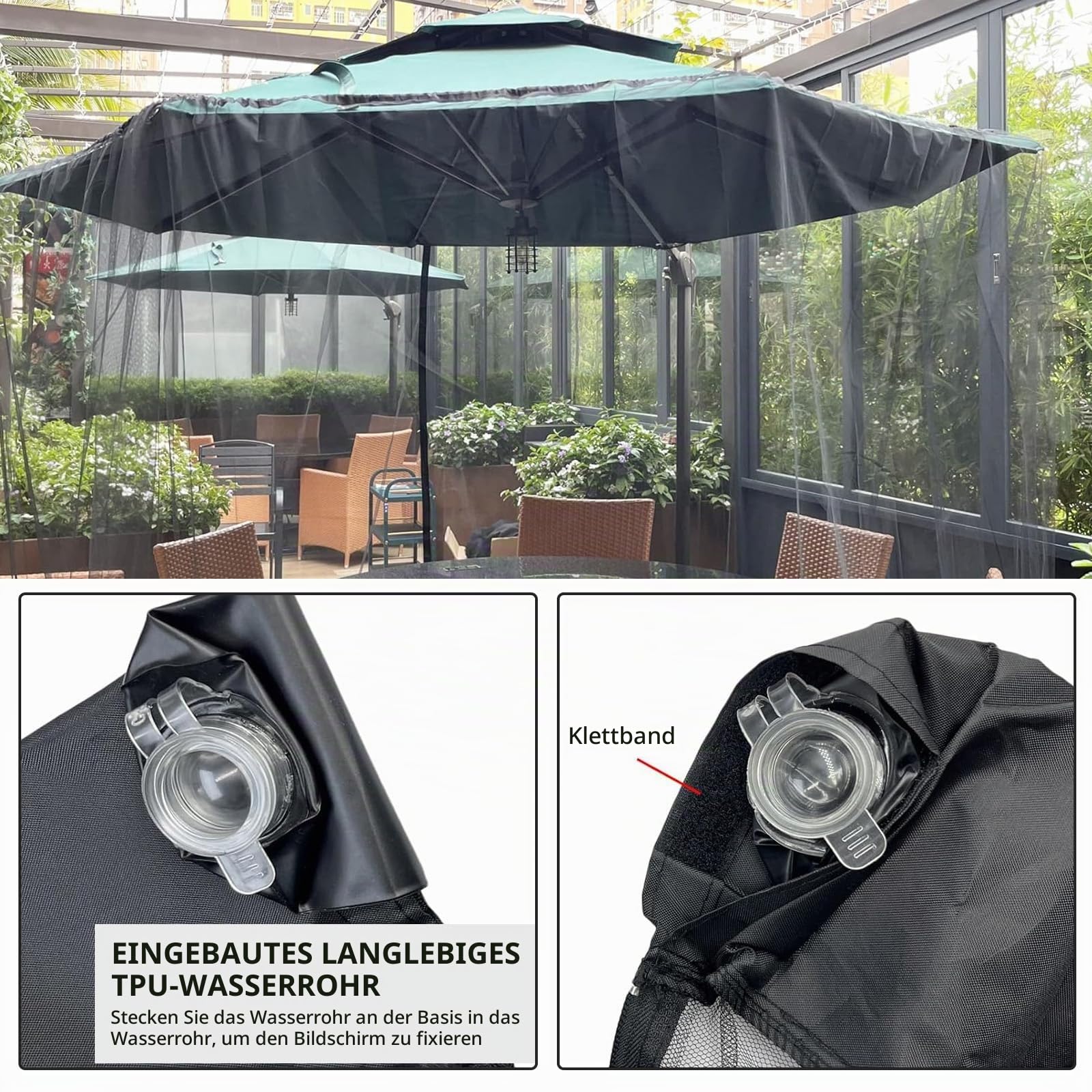 Pavillon Moskitonetz für Sonnenschirm, dellyy 300x300CM Fliegengitter Pavillon Quadrat mit Fliegengitter, für Terrassen, Decks, Rasenflächen und Balkone(Schwarz)