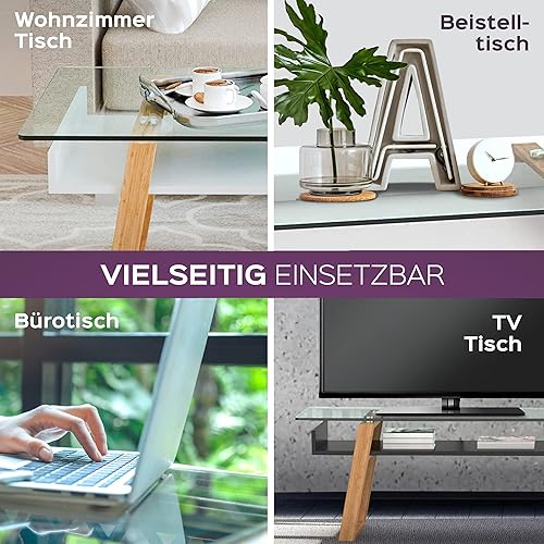 Miniatura 4 de BonVIVO Mesa de centro Donatella - Mesas de centro de diseño para salón y mesa de centro moderna - Mesa de centro de cristal blanco para centro de