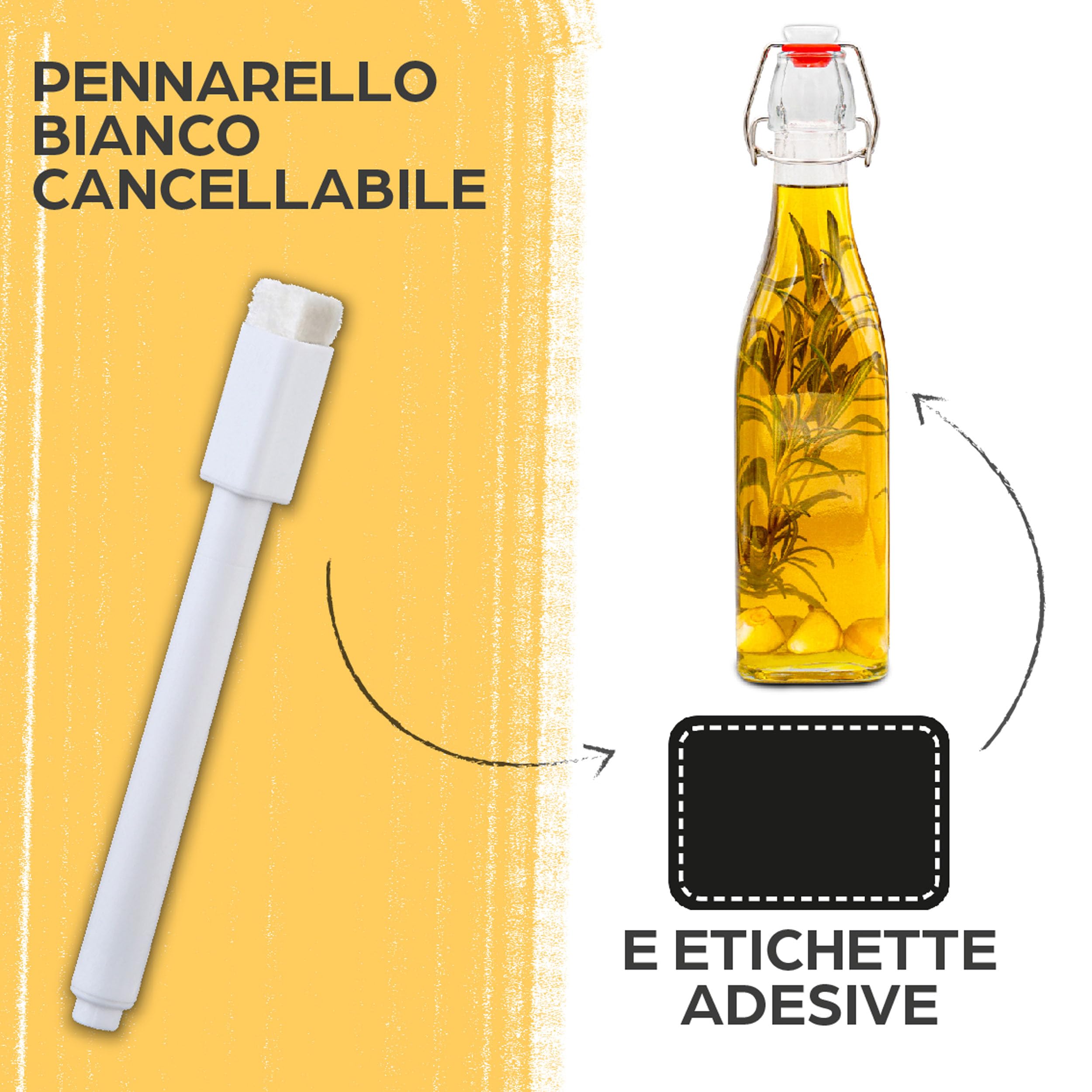Praknu 6 Bottiglie Vetro 500ml con Tappo Ermetico - 6 Etichette e Penna - 6 Guarnizioni Extra - per Liquore, Olio, Birra & Vino