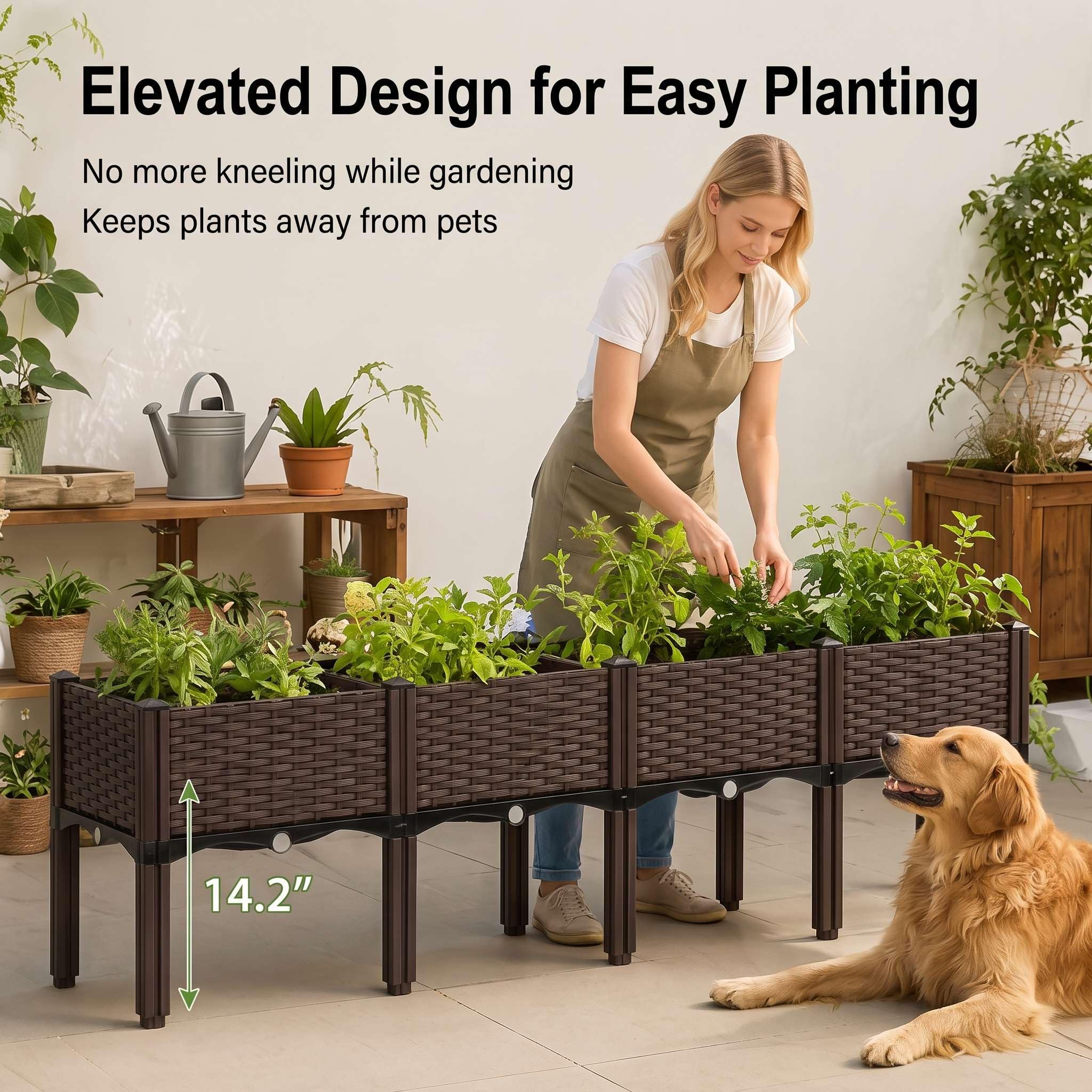 Fioriera rialzata con gambe, in plastica, per giardino, terrazza, balcone