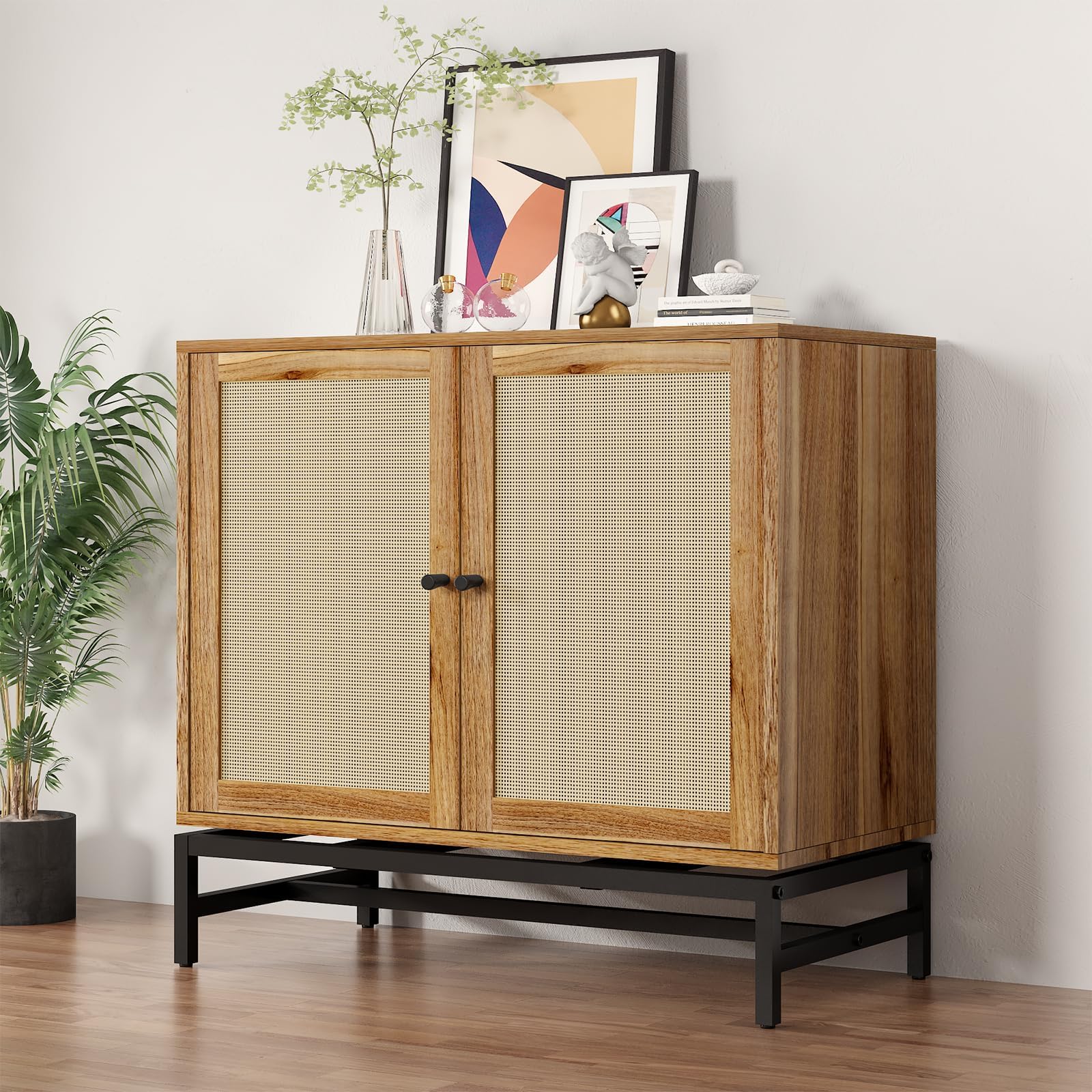 Amazon.com - HOMCOM Storage Cabinet, Boho Kitchen Cabinet with 2 ...
