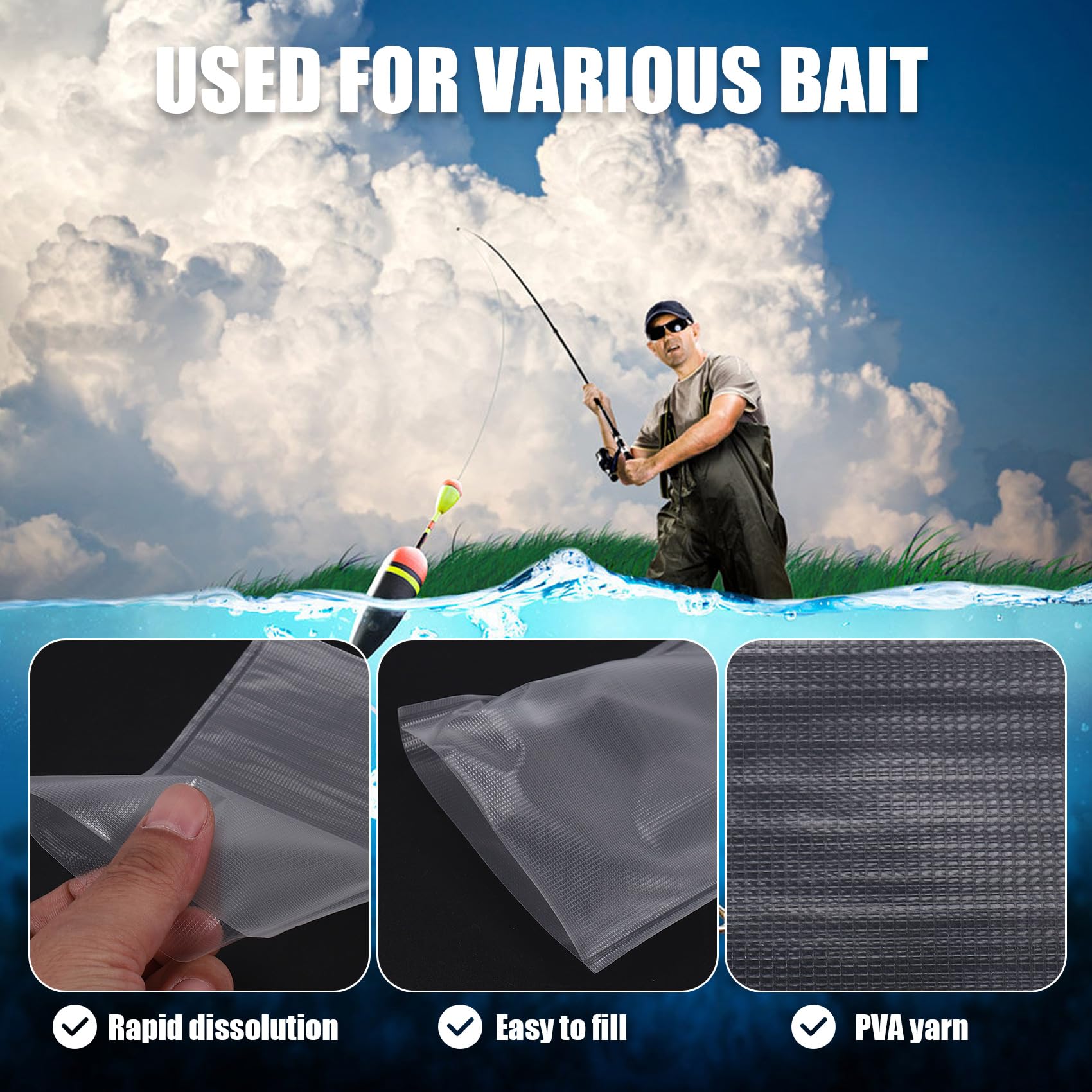 400 Pezzi 10X14Cm Sacchetto PVA Da Pesca PVA Sacchetto Solubile In Acqua per Carpa Da Pesca Gettare Accessori , , fgh