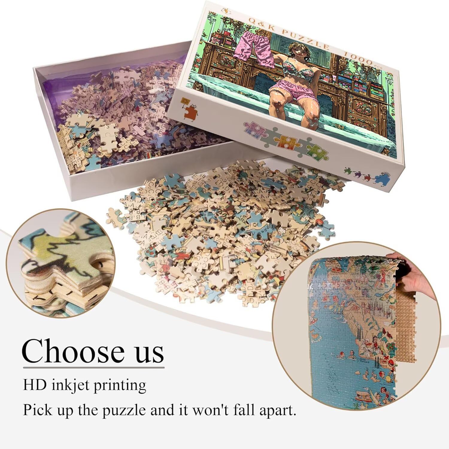 Puzzle in Legno per Adulti 1500 Pezzi | Donna Bagno| Giocattoli Educativi | Puzzle Adulti E Famiglie Decor | Dimensione Di 87x57cm | Regalo Adultis | Regali Natale (Formato: 34.8x22.8in) o-591