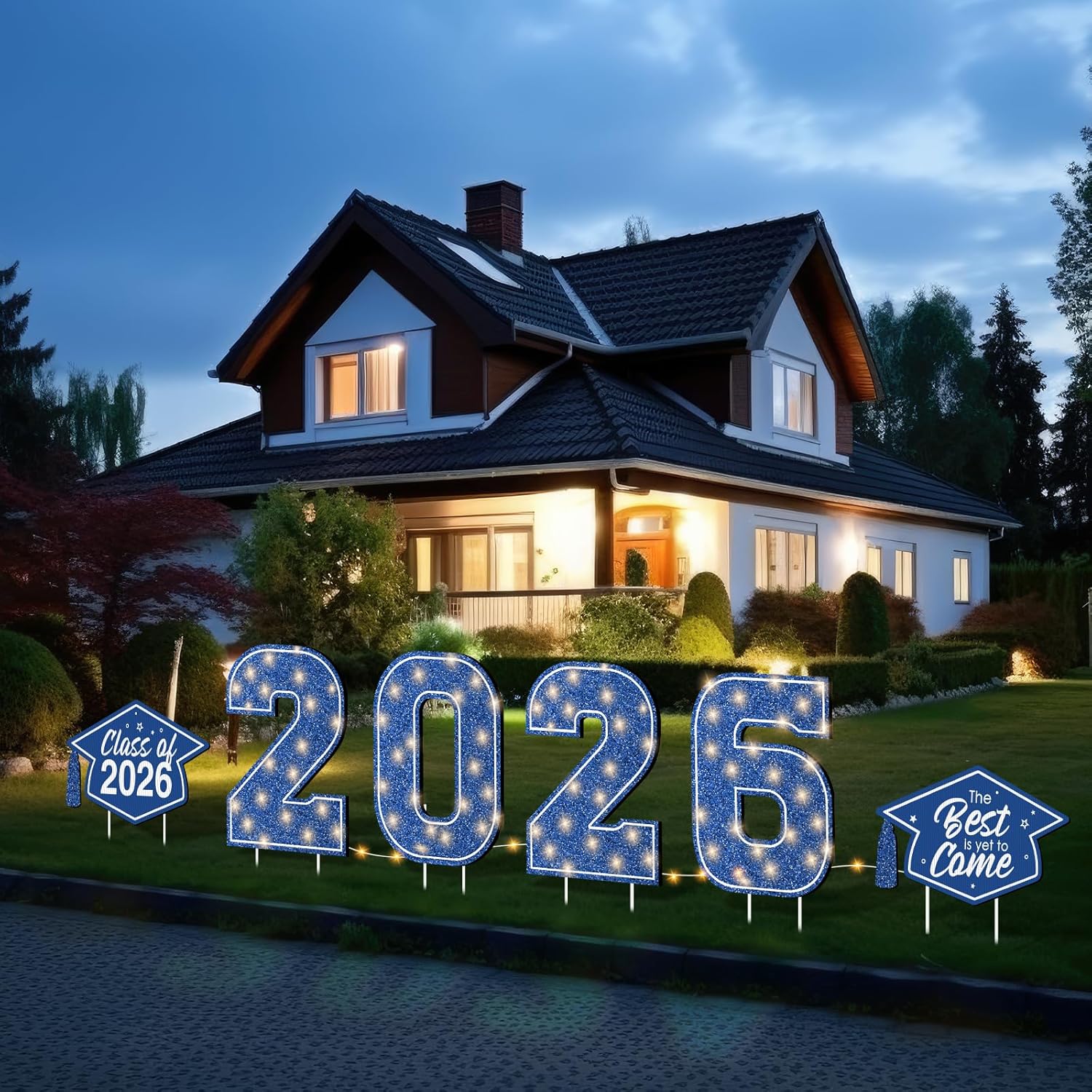 2026 Graduation Yard Sign Decorations with LED String Light, Large 2026 Yard Signs with Stakes Class of 2026 Light Up Lawn Yard Signs for Outdoor Congrats Grad Party Pathway Decor Supplies（Blue）