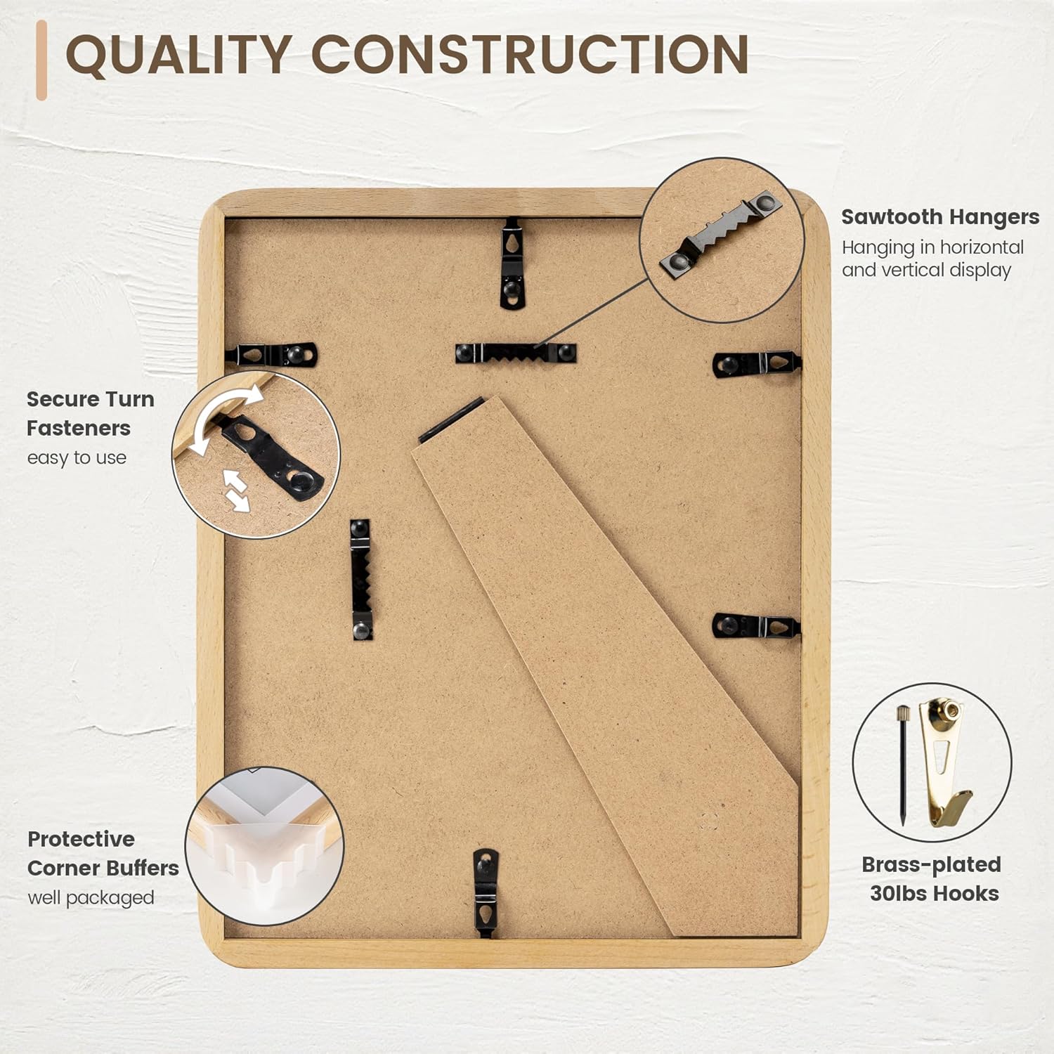 8x10 Picture Frame, Solid Beech Wood Frame with Real Glass, Hard Wood 8 by 10 Photo Frame for Wall & Tabletop Display, 8x10 Picture Frame Matted to 6x8, Natural Beech Color - Image 5