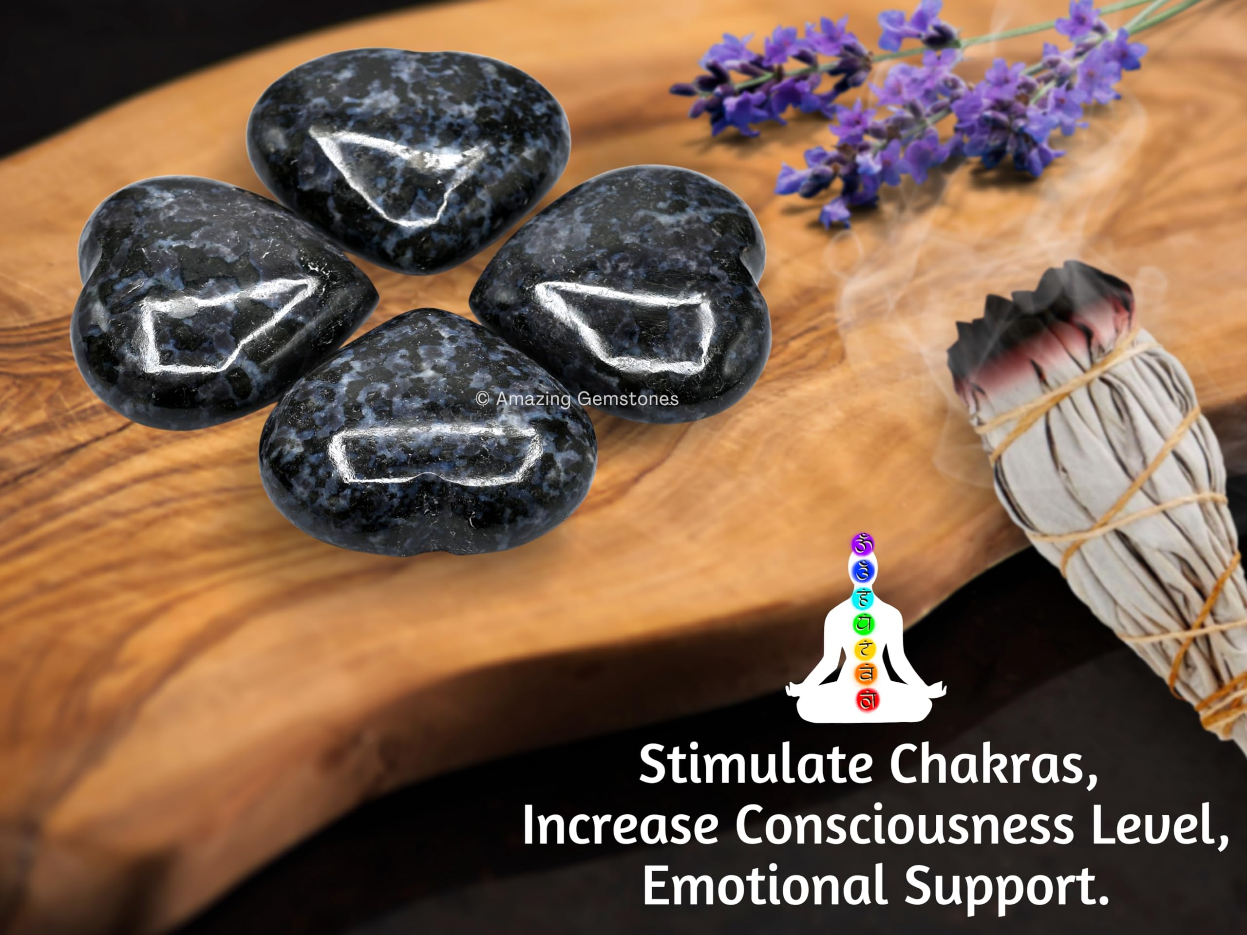 Amazing Gemstone, Indigo Gabbro Crystal Heart Palm Stone, Pocket Massage Worry Stone per bilanciamento naturale dei chakra del corpo, guarigione Reiki e griglia di cristallo