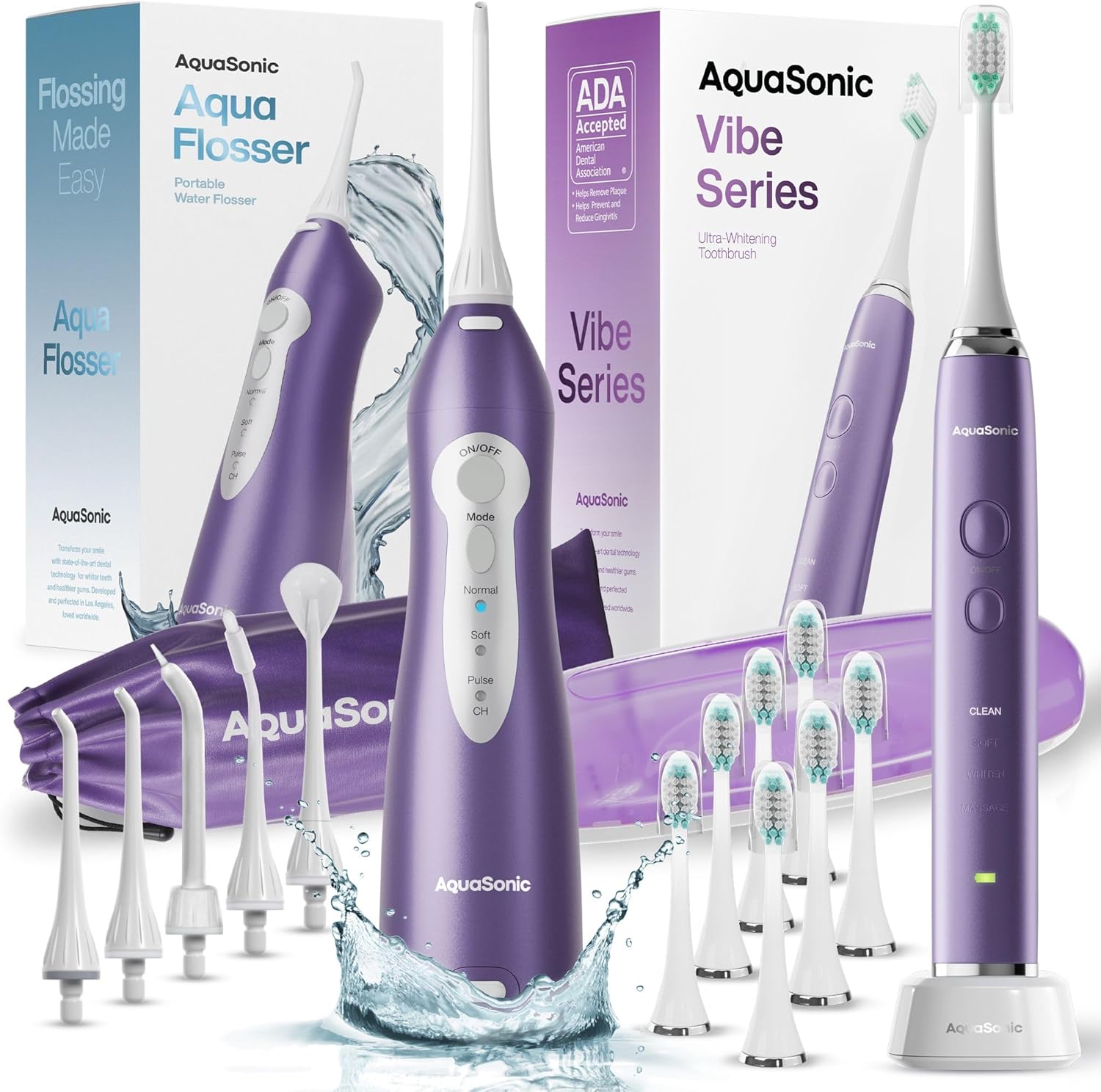 Aquasonic Vibe Series and Aqua Flosser Bundle (Satin Violet)