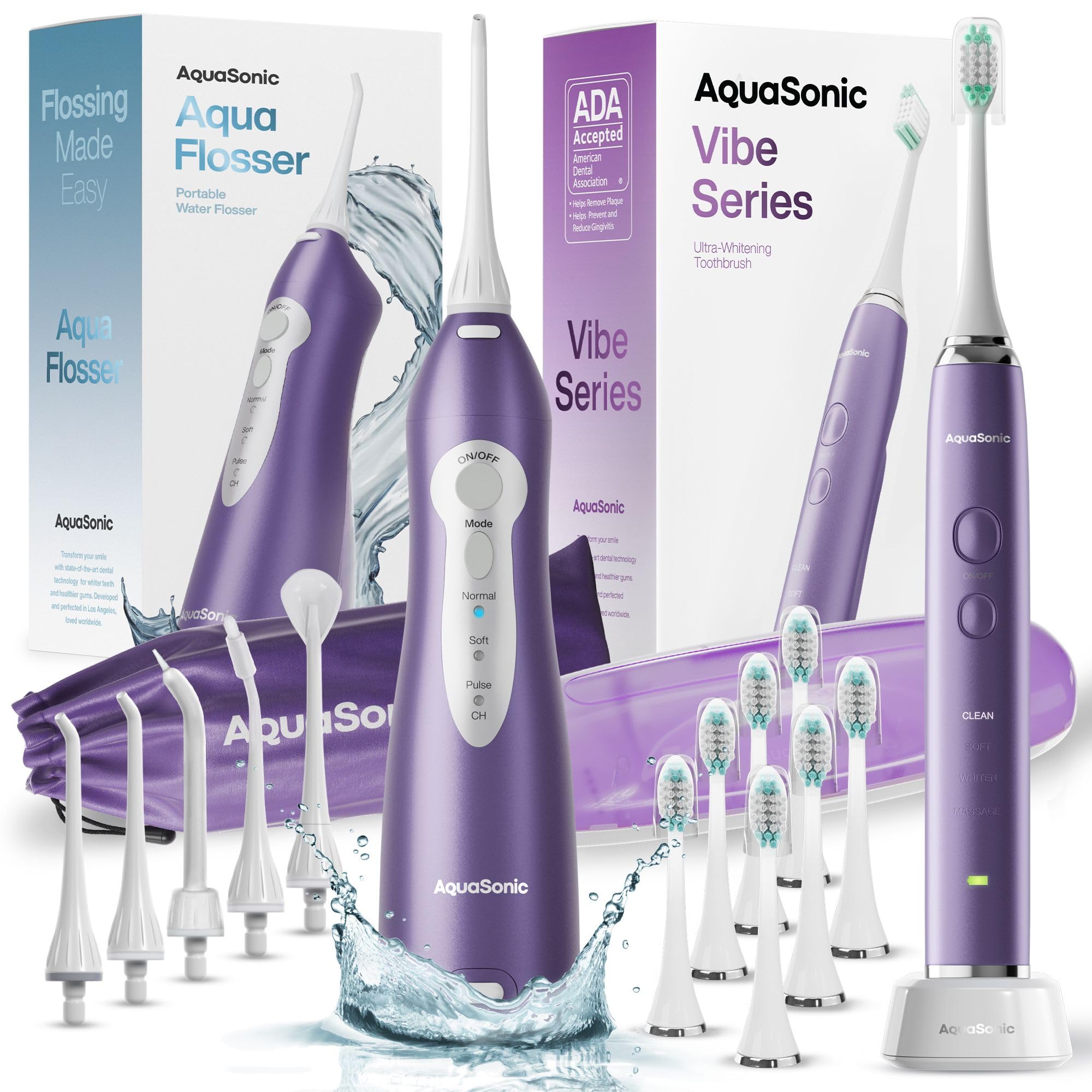 Aquasonic Vibe Series and Aqua Flosser Bundle (Satin Violet)