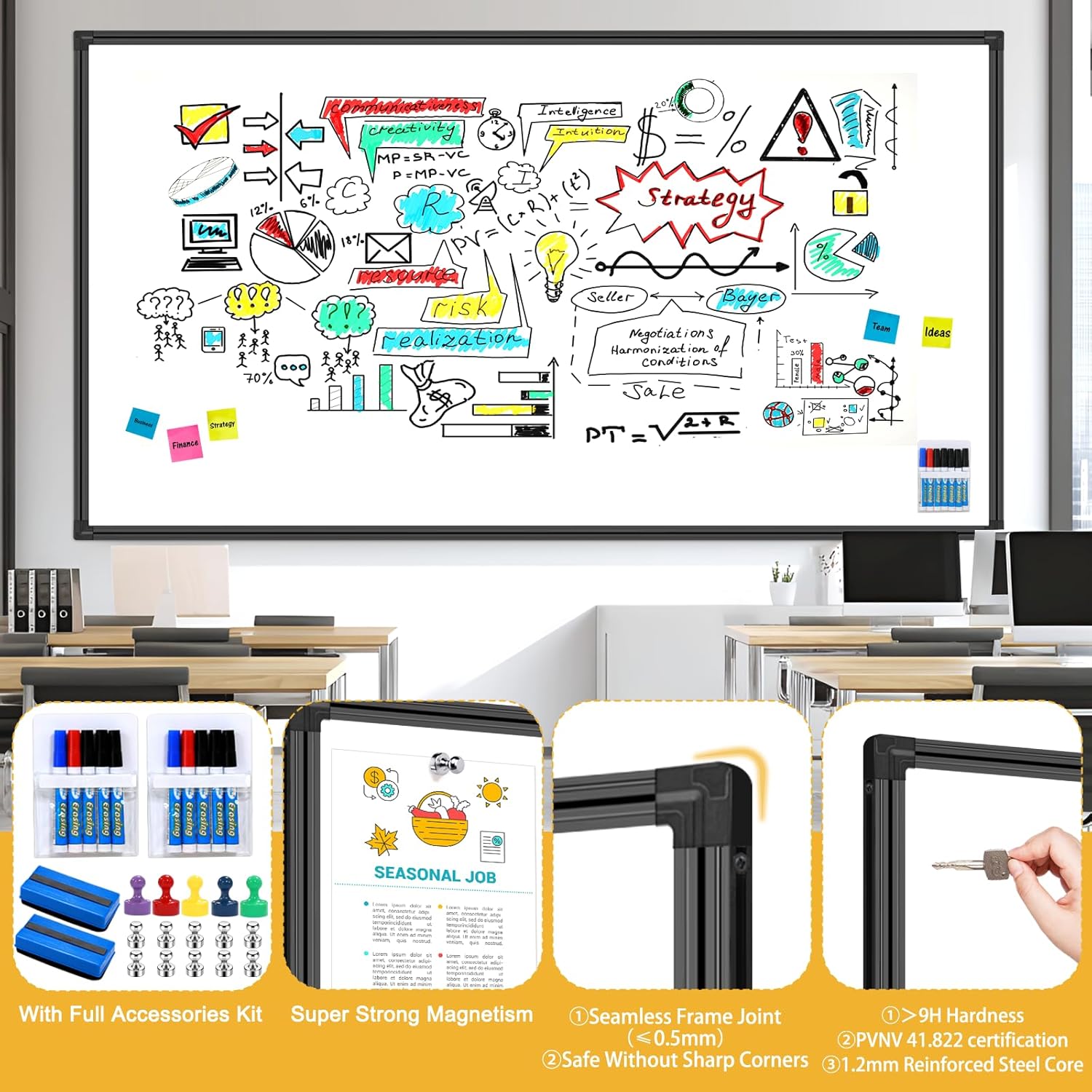 H-Qprobd 8'x4' Large Whiteboard with Aluminum Frame - 96"x48" Magnetic Dry Erase Board Commercial-Grade Wall Mounted | Ideal for Office Presentations, Classroom Teaching & Professional Workspace