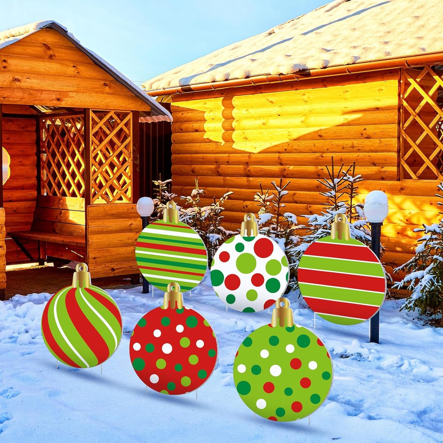 Vercraft 6 Pieces Large Christmas Balls Yard Signs with Stakes 15 Inch Outdoor Lawn Decorations Double Sided Xmas Balls Hanging Ornaments for Christmas Tree Garden Home Yard Decor