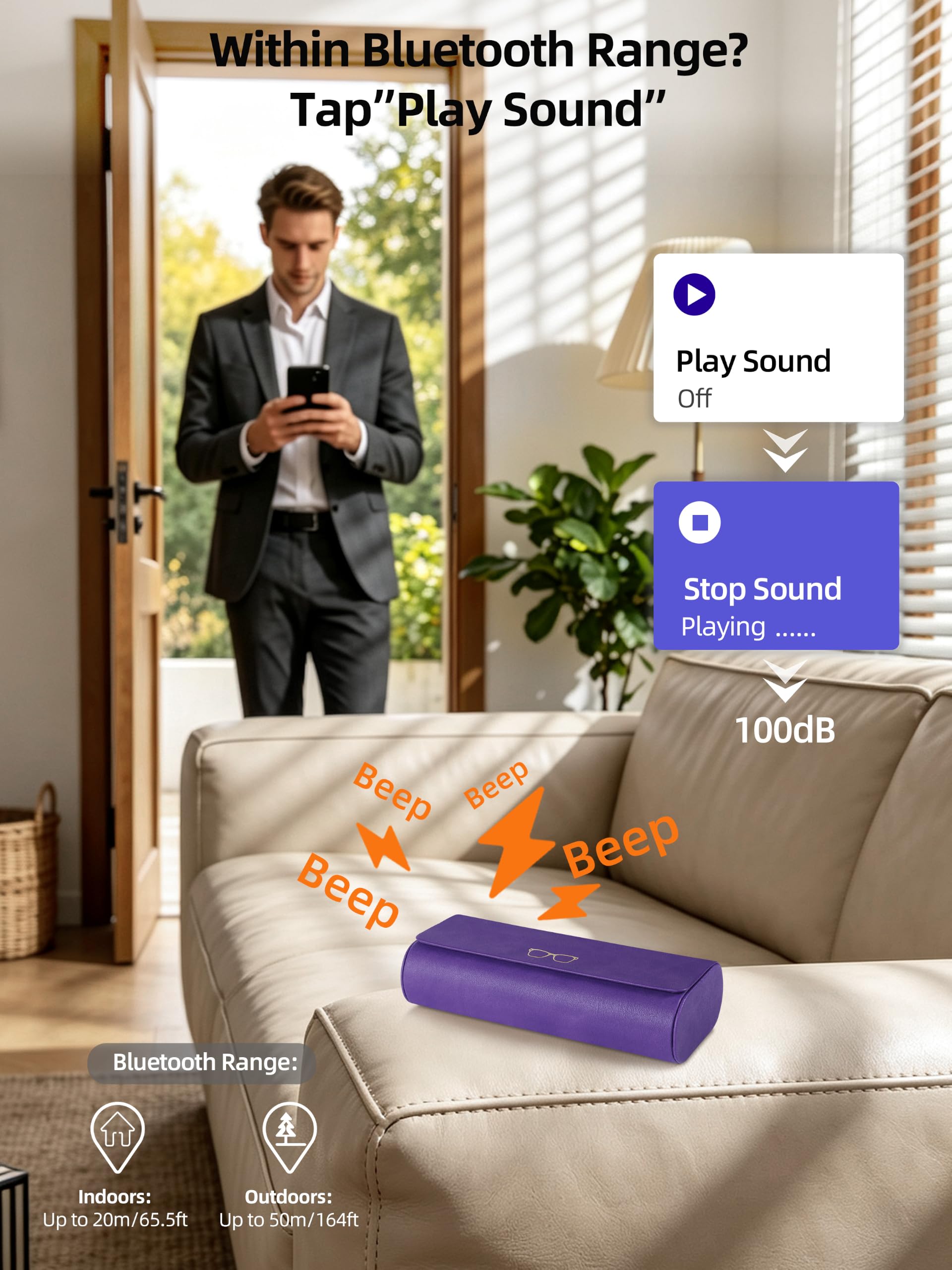 ExtreLife Smart Brillenetui, funktioniert mit Apple Find My, Hartschalen-Sonnenbrillenetui für Damen Herren, Brillenetui mit GPS-Tracker, PU-Leder, Anti-Verlust, wiederaufladbar, elegantes Lila