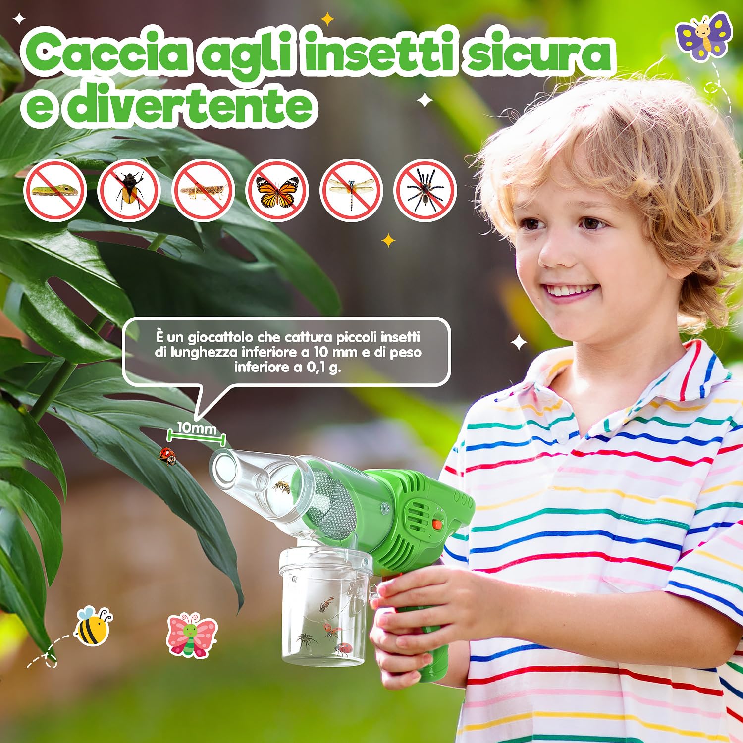Kit Esploratore Bambini con Cattura Insetti, Scatola per Insetti, Rete di Farfalle, lenti d'ingrandimento, Pinzette, Portachiavi, Esplorazione Outdoor Giocattoli Regalo Set per Bambini da 3+ Anni