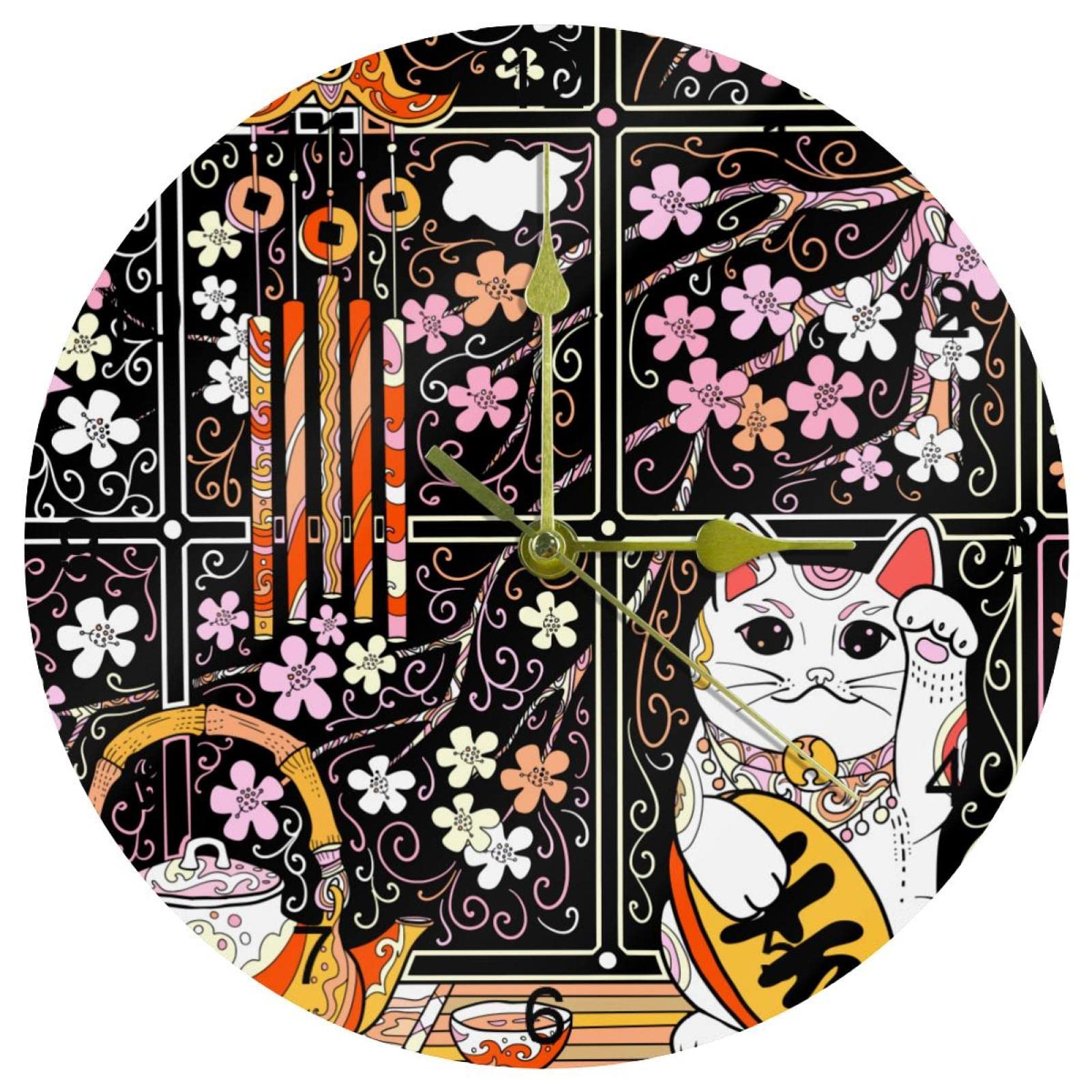 Horloge murale japonaise anti-bruit ronde avec chiffres arabes