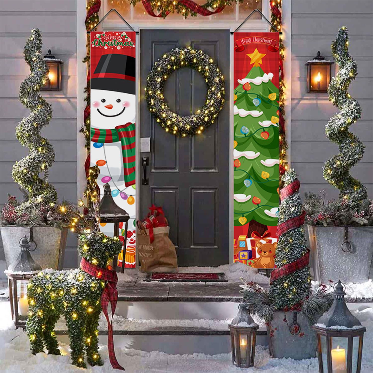 Weihnachts-Türbanner Set – 2 Stück, 180x30 Cm, Polyester, Für Außen & Innen