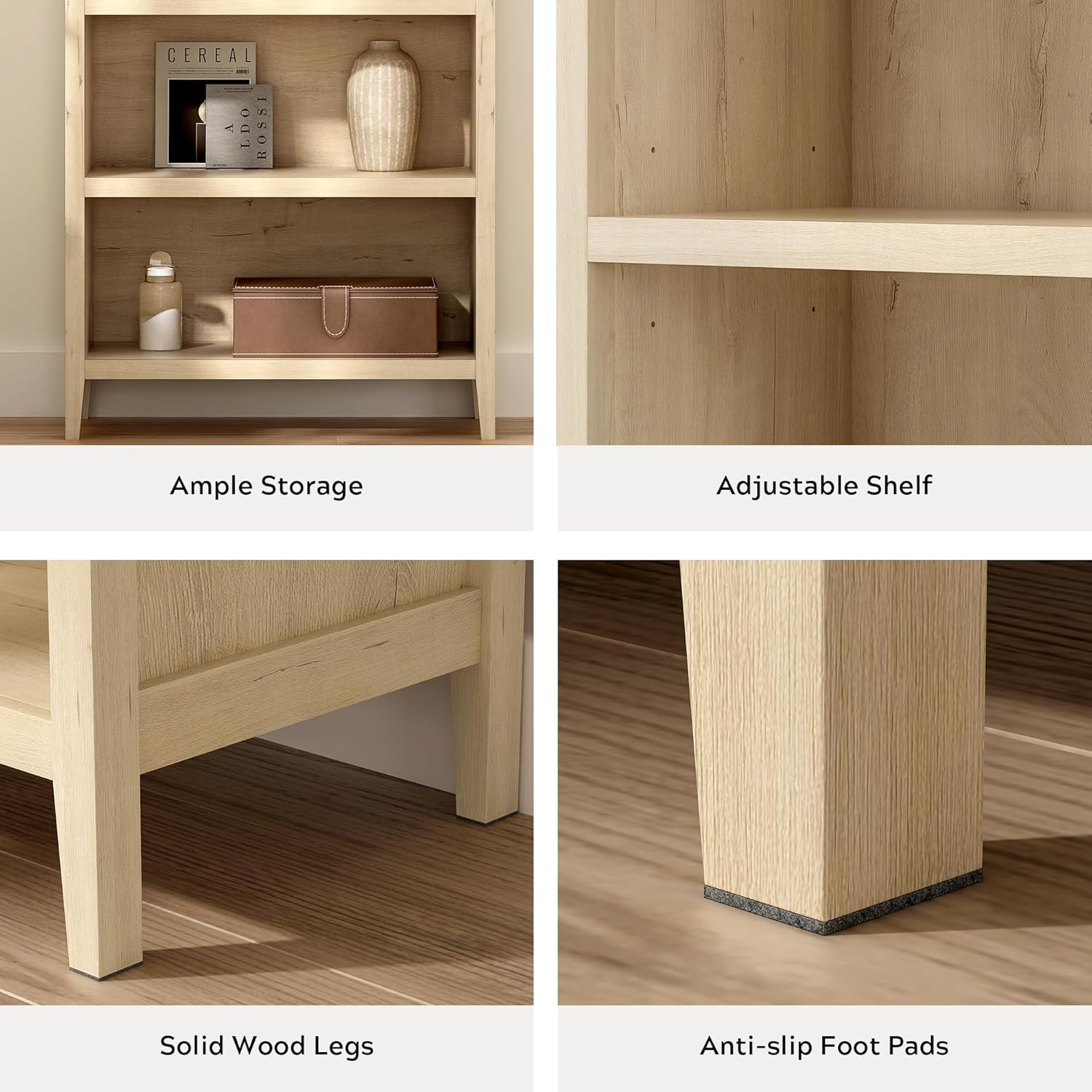 71" Tall Arched Bookcase, 5 Tier Bookshelf with Adjustable Shelves Wood Storage Cabinet Freestanding Display Kitchen Pantry for Living Room Home Office, Light Oak