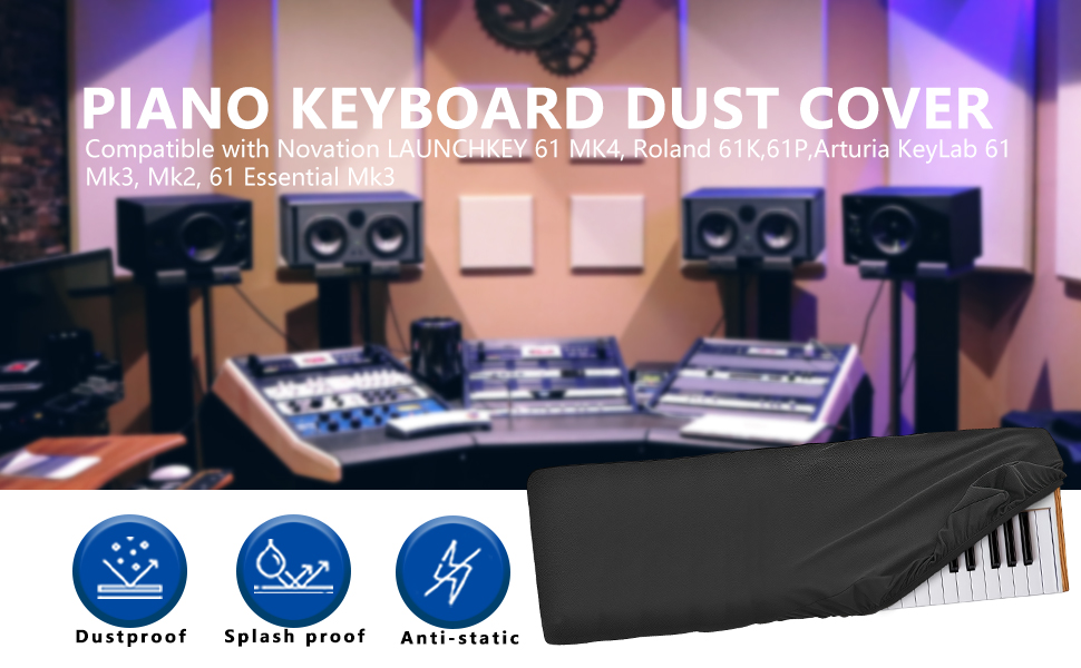 Musiin Cubierta Antipolvo Para Teclado Piano 61 Teclas – Elástica Chinlon – Compatible Novation, Roland, Arturia – Negra