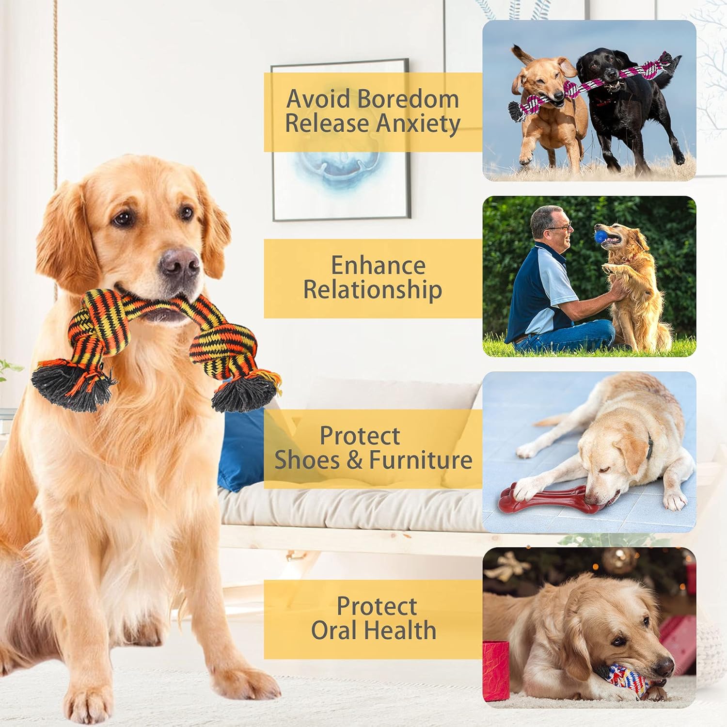 Pet Supplies : Zeaxuie Heavy Duty Dog Chew Toys for Aggressive Chewers - 9 Pack Value Set Includes Indestructible Rope Toys & Squeaky Toys for Large Breeds : 