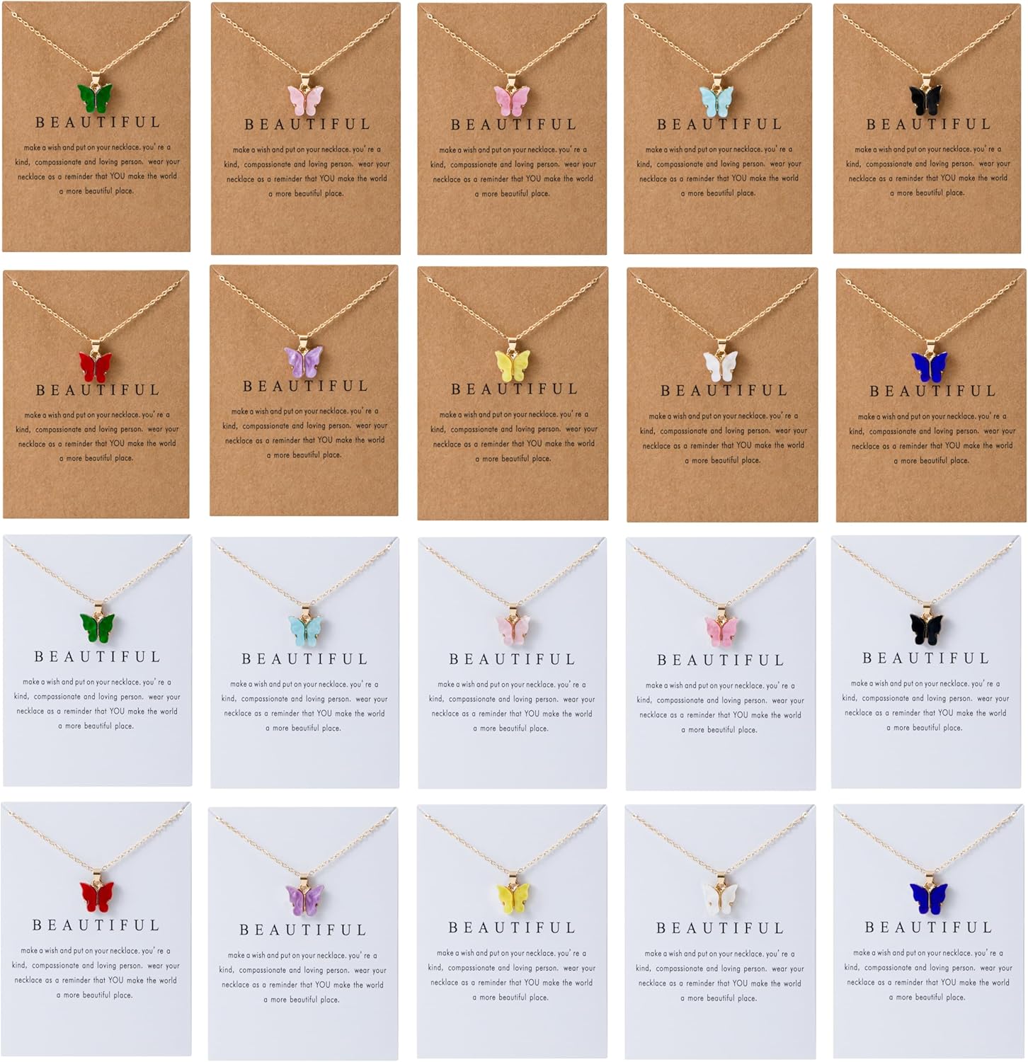 LOTSOF 20 Pcs Dainty Colorful Butterfly Pendant Necklace Set for Women, Bohemian Acrylic Butterfly Chain Necklace Cute Jewelry Set Gift (Multiple Colors)