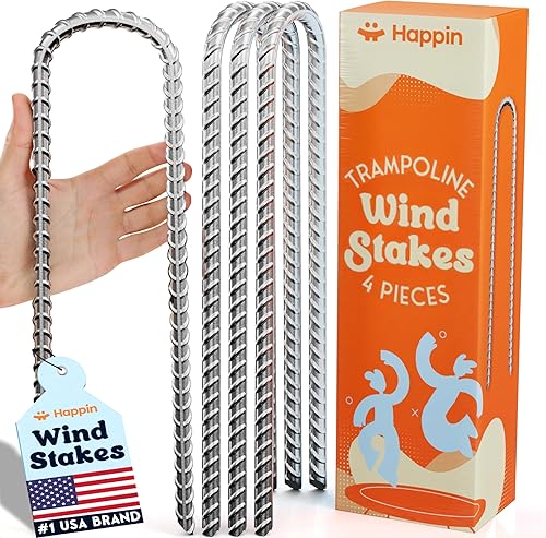 Miniatura 8 de Happin Anclajes de estacas de trampolín ultra fuertes de viento alto, anclajes de suelo resistentes, kit de anclaje de amarre para trampolín,