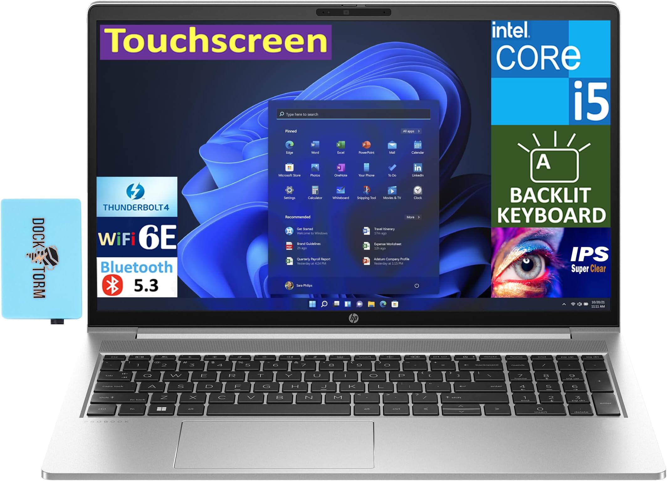 HP Probook 450 G10 School & Business Laptop 15.6" Touchscreen IPS FHD + Display (Intel i5-1335U, 16GB DDR4, 512GB M.2 PCIe SSD, Intel UHD, Backlit KB, Win 11 Pro) w/DKZ USB Port Expander