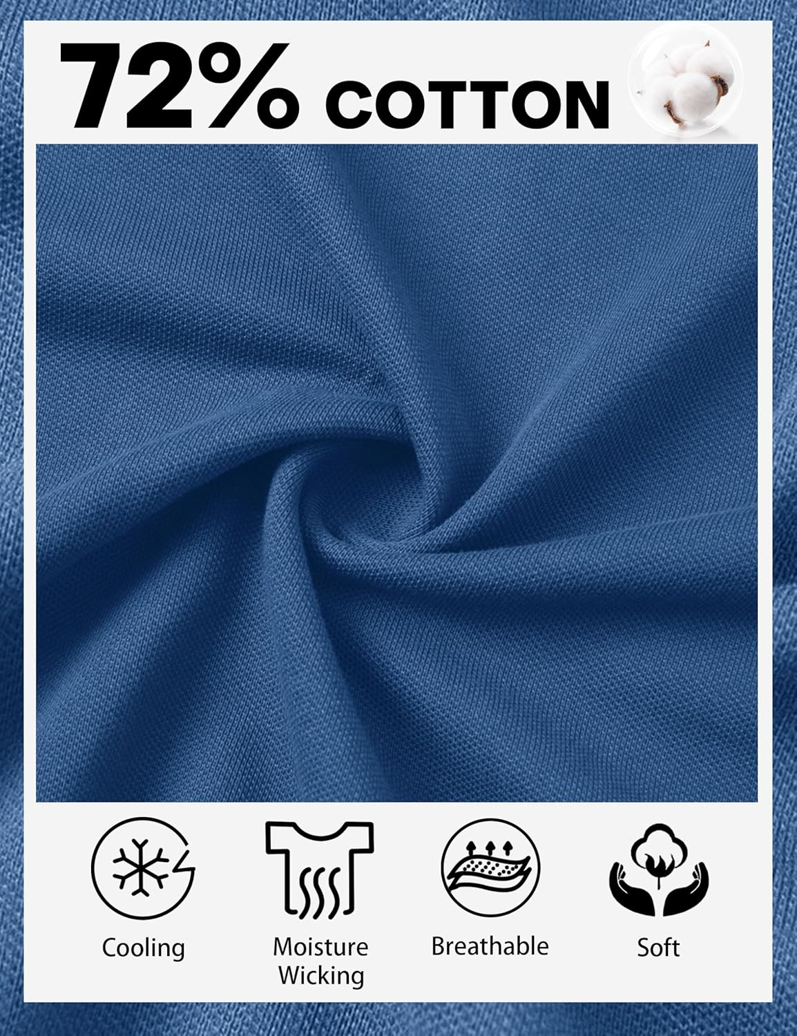 Cotrasen Polo Shirts for Men Cotton Pique Short Sleeve Golf Shirts with Pocket Classic Casual Moisture Wicking Polos