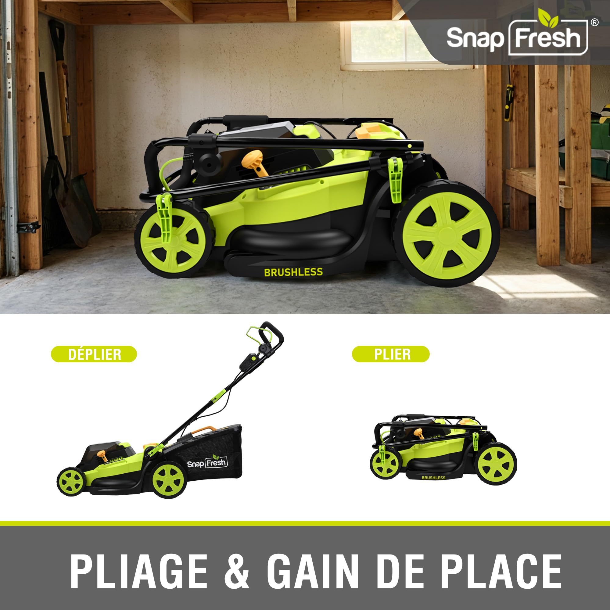 SnapFresh Tondeuse à Gazon sans Fil 40V, Largeur de Coupe 40 cm, Bac 42 L, Deux Batteries 4,0 Ah, Moteur sans balais
