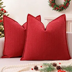 ZWJD Christmas Red Pillow Covers 20x20 Set of 2 Chenille Throw Red Cushion Covers with Elegant Design Soft and Luxurious Decorative Pillows for Couch, Bed, and Christmas Decor