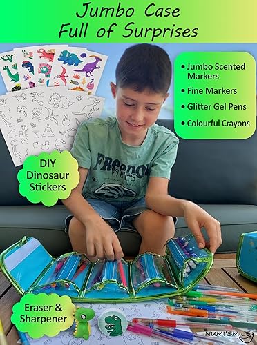 Miniatura 6 de NUMI'SMILE Estuche de lápices de dinosaurio con marcadores perfumados de frutas, regalos de dinosaurios para niños de 3, 4, 5, 6, 7, 8, 9 años en