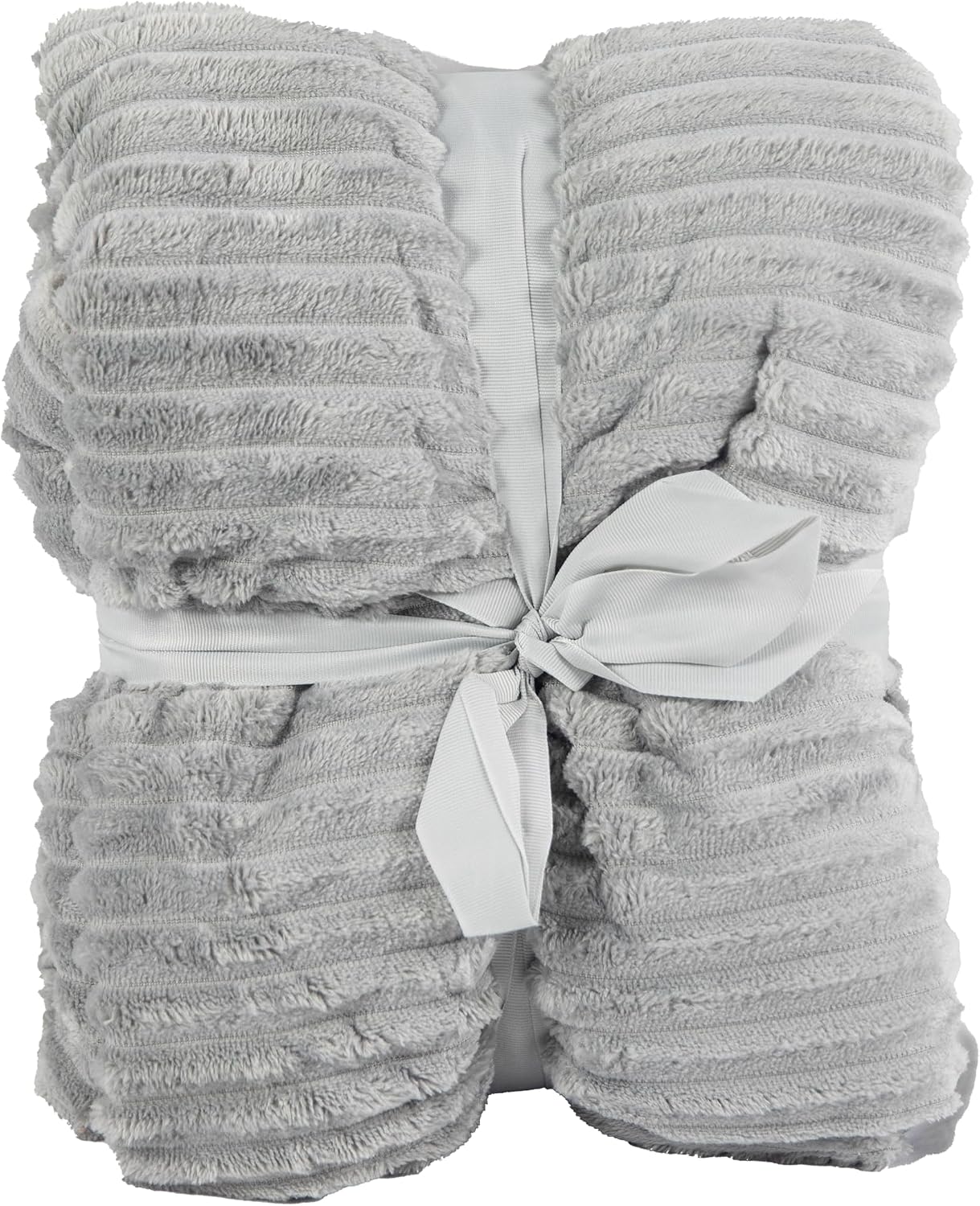 Modern Fleece Striped Throw Blanket in Light Gray - 59" x 78" - Premium 100% Polyester Soft Throw Blanket