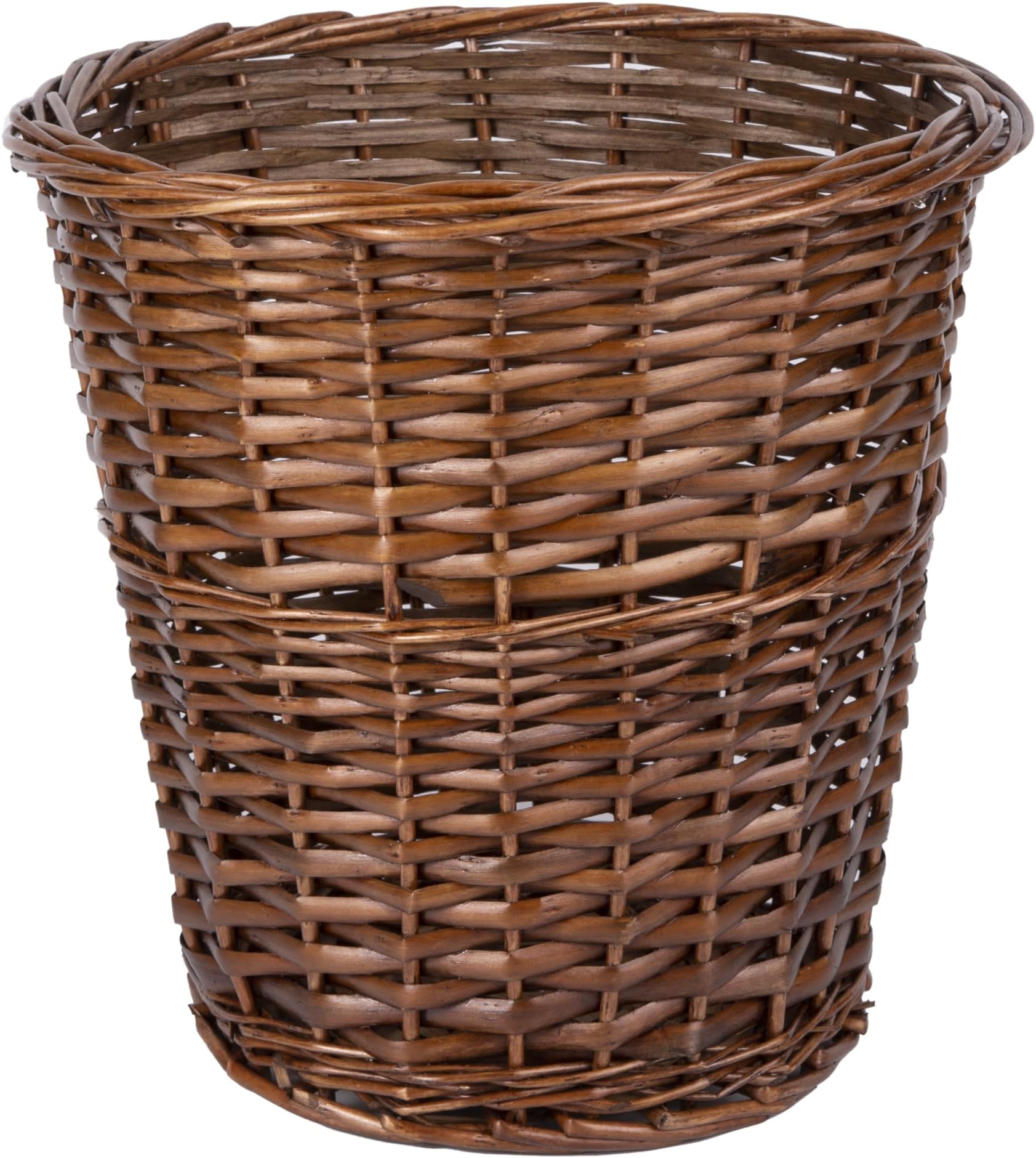 Wickerfield Round Wicker Waste Paper Bin, Small Waste Bin for Bedroom, Woven Waste Paper Basket Bins for Office, Wicker Bedroom Bin, Versatile Wastebasket for Rubbish Trash (Brown)