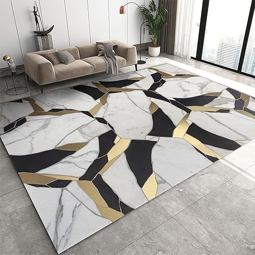 Miniatura 9 de Alfombra ligera de lujo con diseño de mármol rojo dorado, alfombra antideslizante de mármol de lujo, de pelo bajo, fácil de lavar a máquina