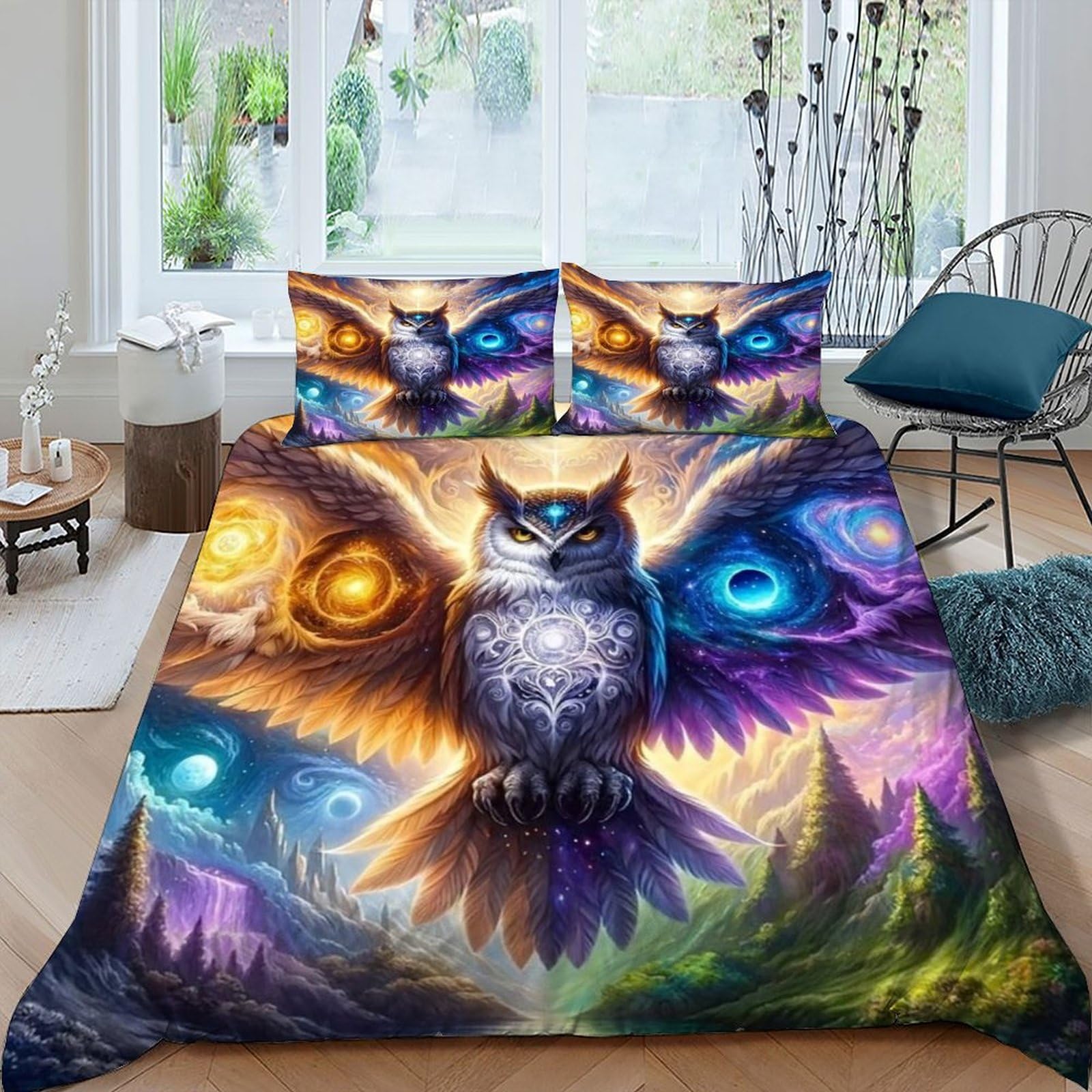 Housse de couette King 220x240cm Planet Owl finie la couette qui glisse