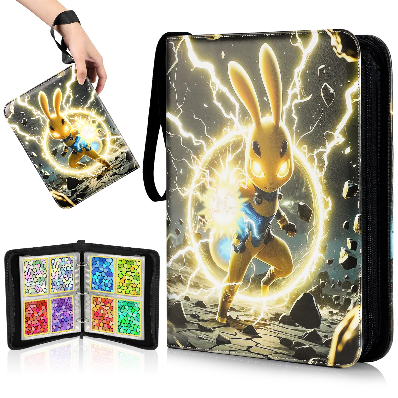 VYYTYYA Trading Card Binder with Sealed Zip,65 Pages 520 Pockets Toploader Binder,PU Waterproof Card Album, Double-sided Card Folder for Pokemon,Yu-Gi-Oh,MTG,Sports Cards,Game Cards(Cool)