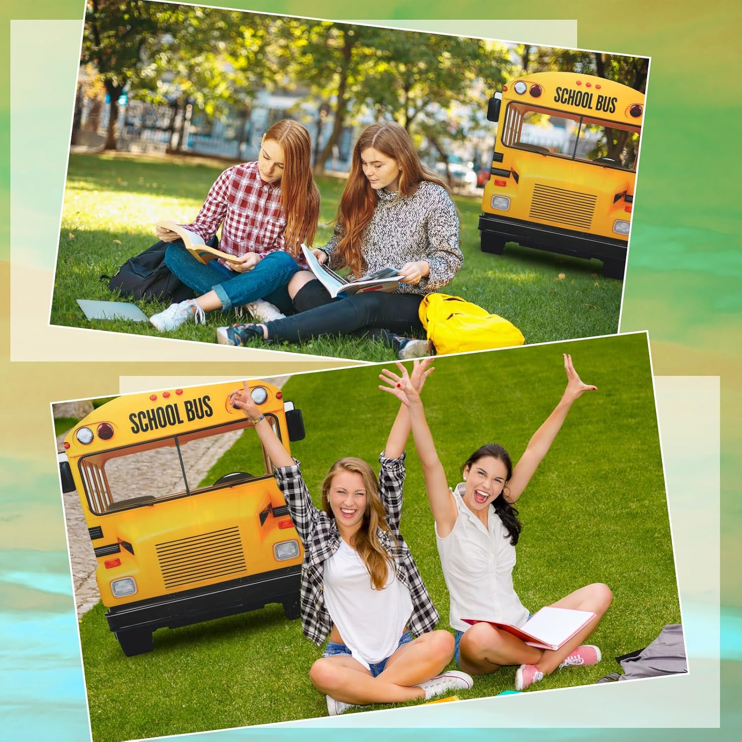 Amyhill 4.6ft School-Bus Cardboard Cutout Stand Up Life-Size Back to School Party Decorations First Day of School Photo Booth Standup for Welcome Party Supplies