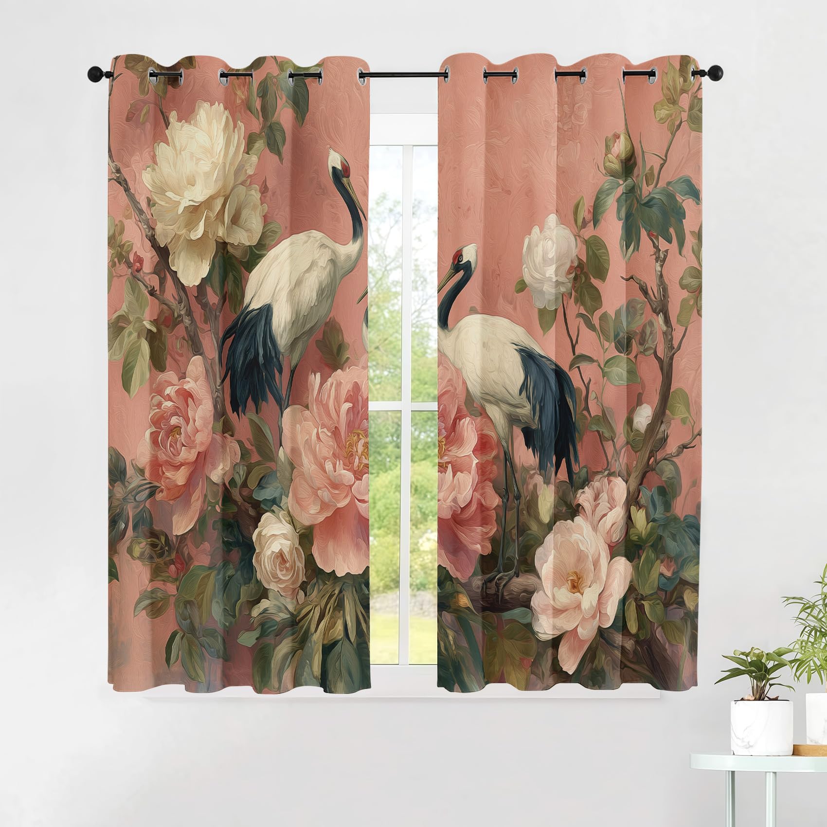 Générique Lot de 2 Rideau Occultant Oiseau Fleur Chinois, Impression Fleur de Pivoine Rideaux de Fenêtre Thermique Isolants Anti Bruit a Oeillets Rideaux Chambre Salon 140x280 cm H39y