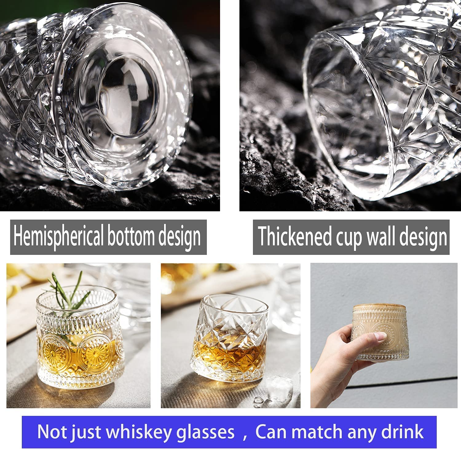 Reflector Whiskey Glasses Set - 12 Premium Crystal Tumblers -7