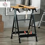 HOMCOM Portable Work Bench, Workshop Tool Stand with 6-Level Height Adjustable Work Table, Carpenter Saw Table with 4 Clamps, Steel Frame, 220lbs Capacity