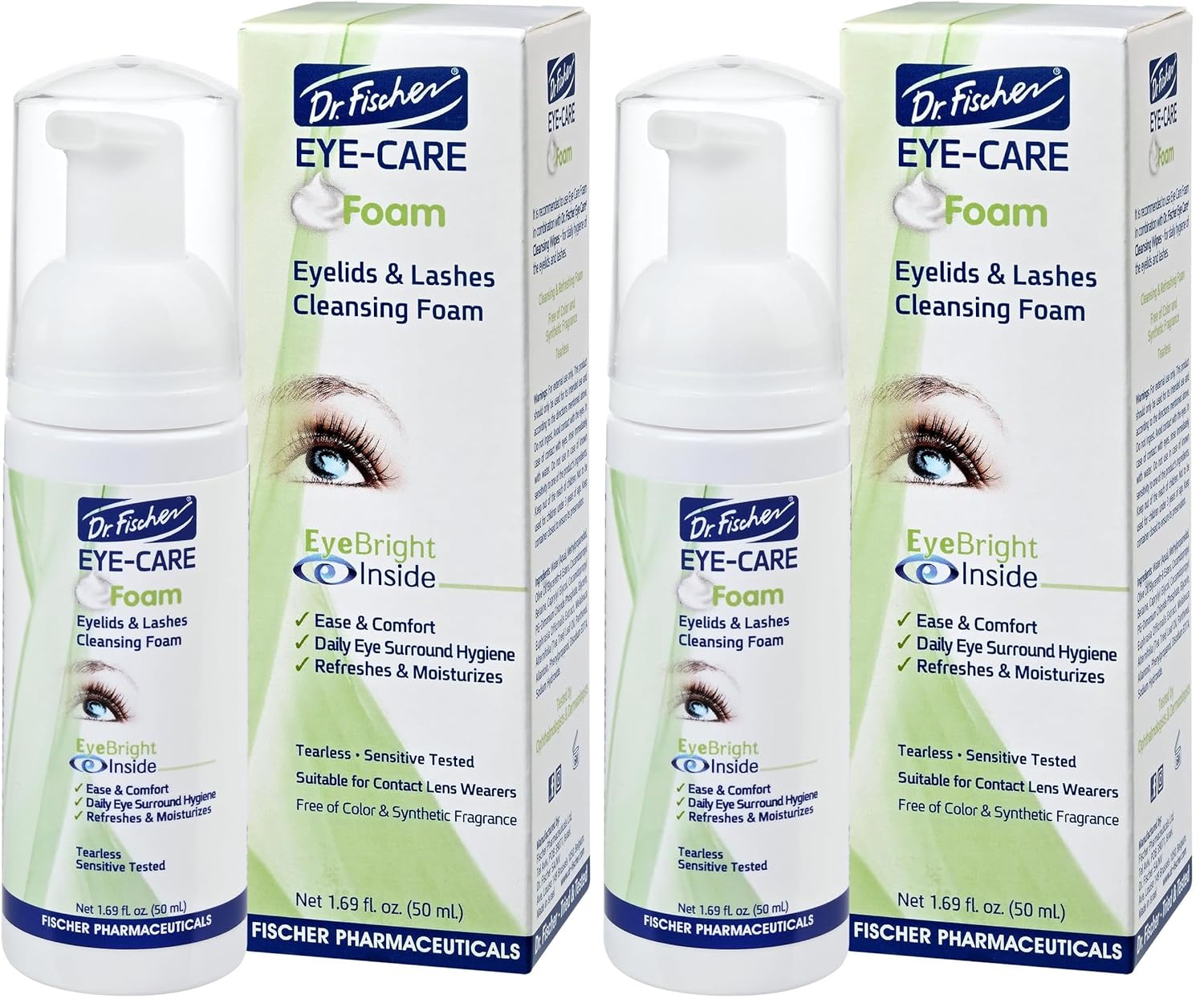Dr. Fischer Tea Tree Oil Eyelid Cleanser - Eye Lid Scrub and Wash - Gentle Eyelash Foam Tear Free (Pack of 2)
