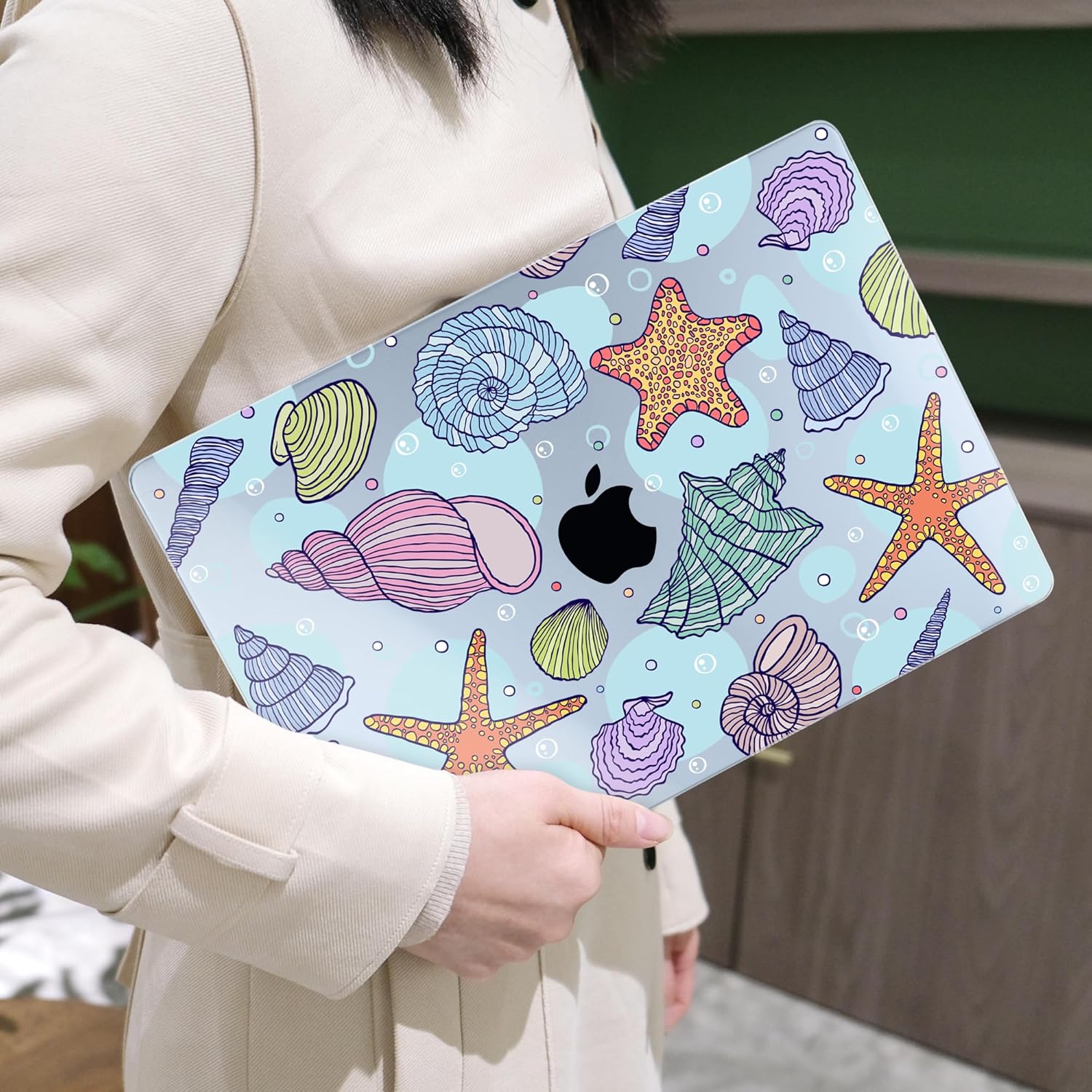MEEgoodo for MacBook Air 15 inch Case (M5/M4/M3/M2) 2026 2025 2024 2023, Cover Fit Model(A3448/A3241/A3114/A2941) for 15.3-inch Laptop, Ocean Shells
