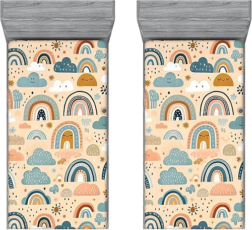 Miniatura 265 de Ambesonne - Sábana bajera ajustable multicolor, en colores y tres tamaños Azul y gris,Verde Militar Sage Green,Ámbar beige,Negro Grey White,Azul