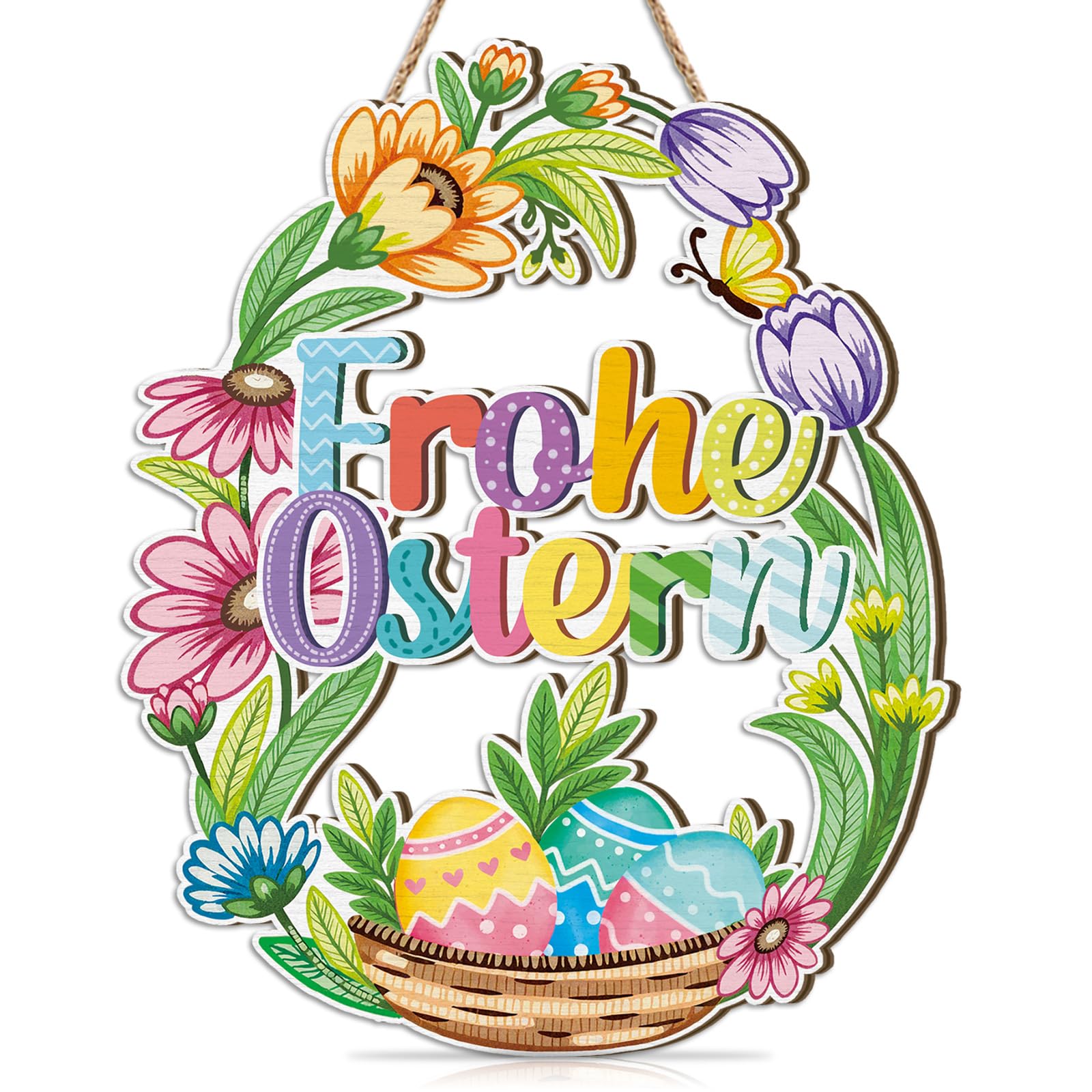 CHDITB Frohe Ostern Ostereier Dekorations Türschild,Happy Easter Haustürdeko,Willkommen Türkranz Frühling,Ostern Türdeko Haustür,Ostereier Herzlich Willkommen Schild für Haustür Zuhause Garten Außen