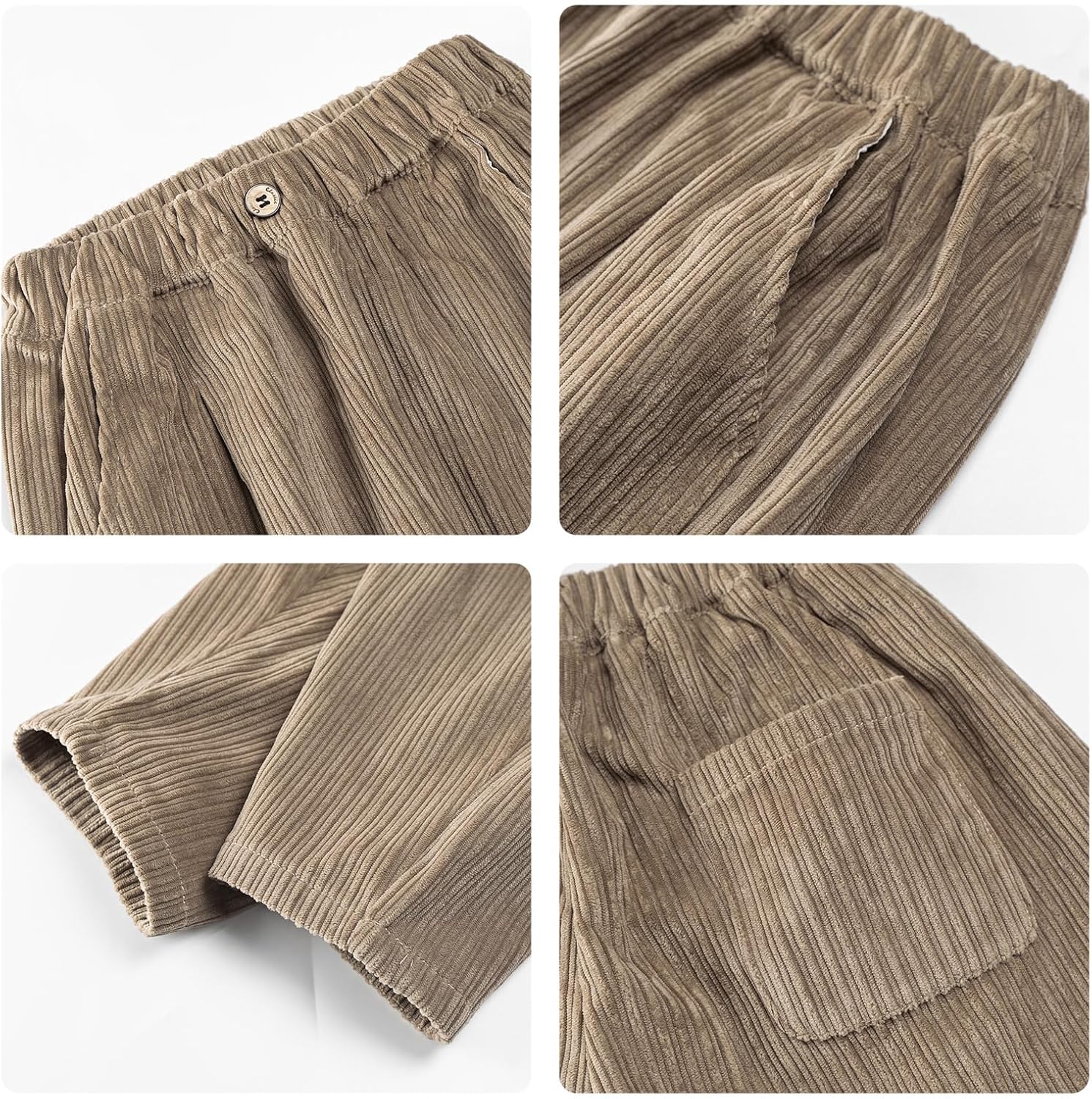 Volunboy Toddler Boys Corduroy Pants Cargo Sweatpants Solid Elastic Waist Casual Long Trousers - Image 6