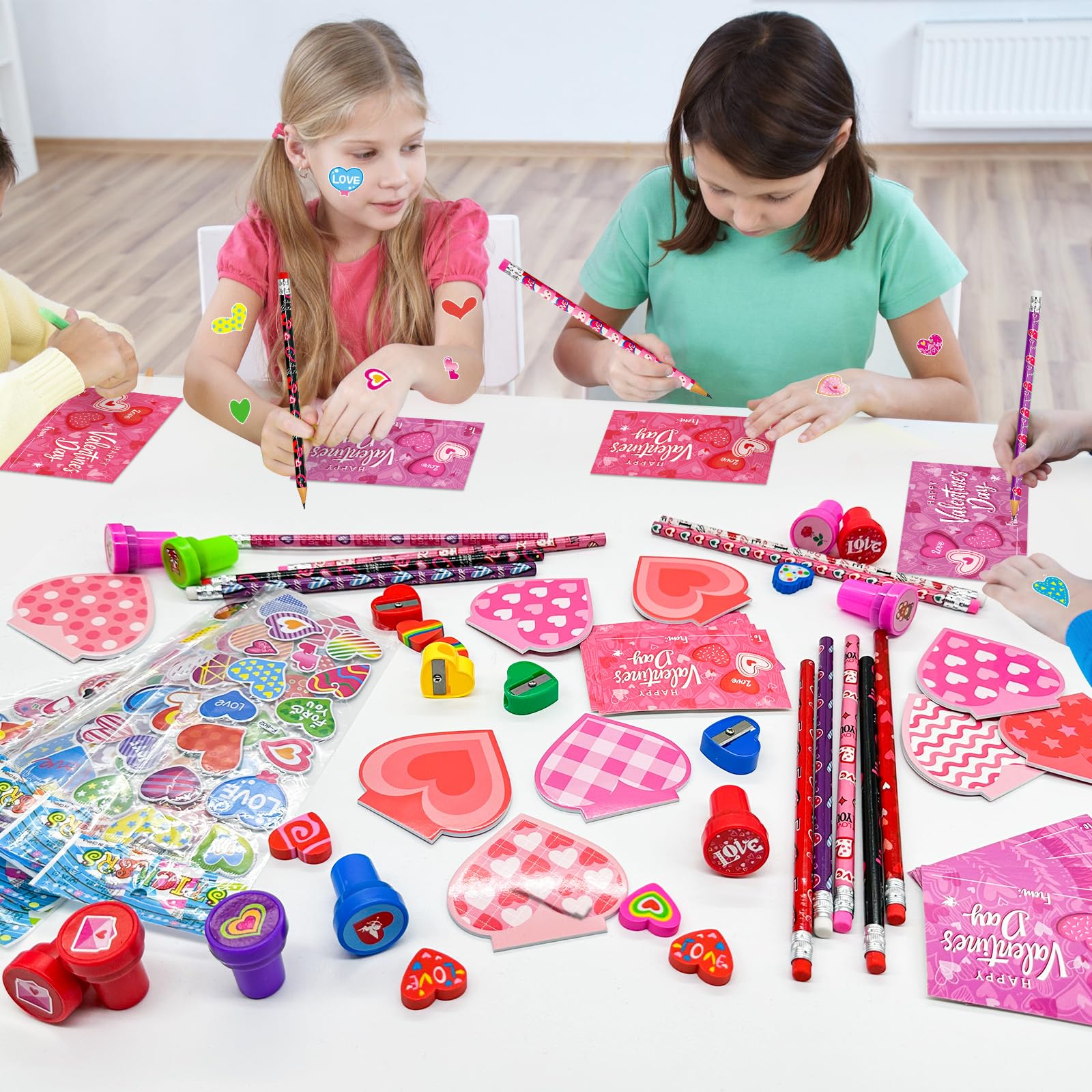 24 Valentine's Day Stationery Kits For Kids - Classroom Exchange Gifts With Pencils, Erasers & Stickers