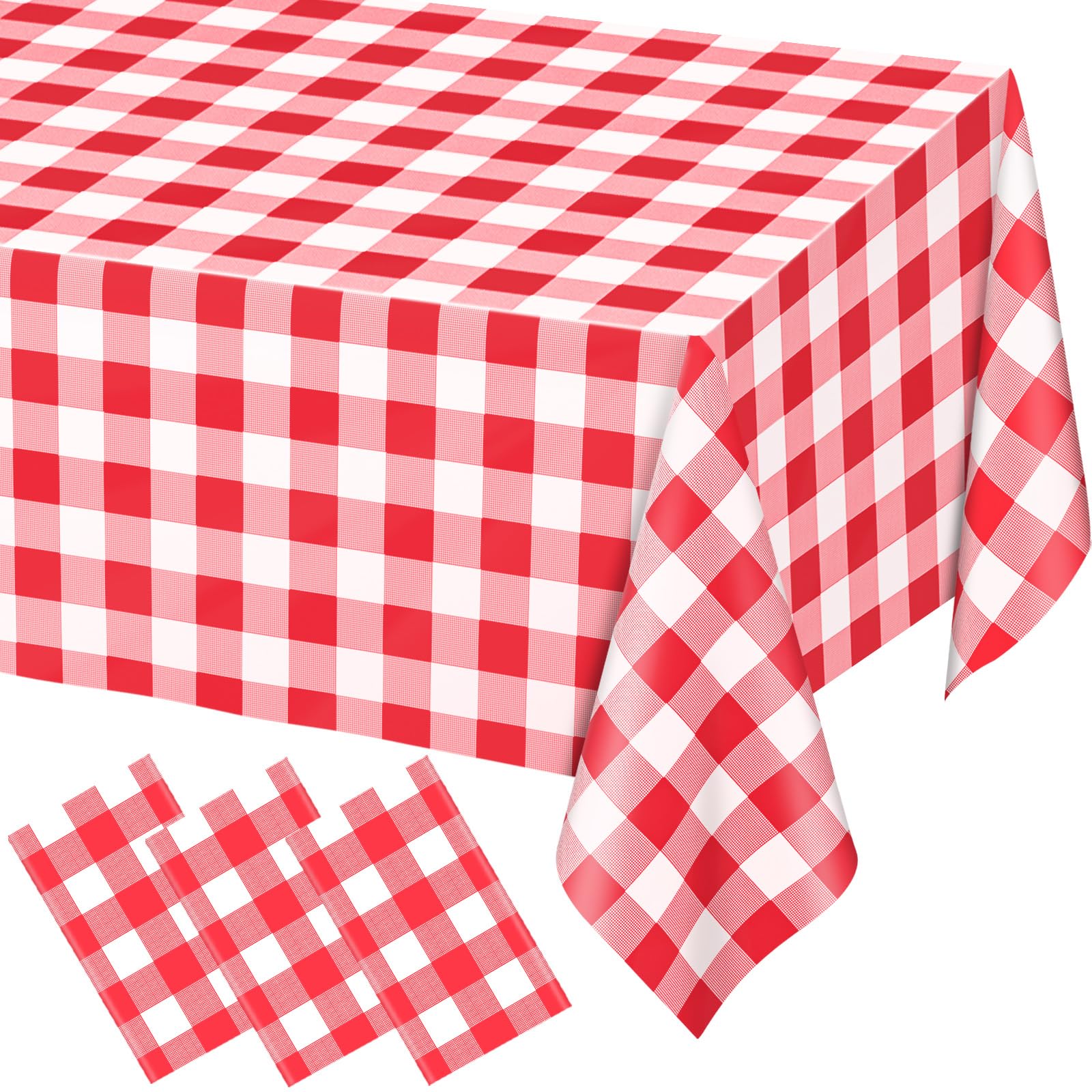 WNINK 3 Pack Red Gingham Tablecloth Rectangular Red and White Checkered Tablecloths Disposable Plastic Red Plaid Table Cover for Parties, Christmas, Outdoor Picnic, Birthday, Wedding, Camping 54 × 108 - tablecloths | Mubboo