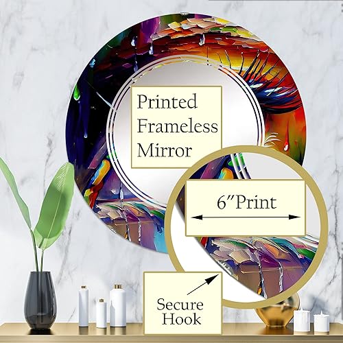 Miniatura 8 de Espejo de pared moderno, Espejo moderno ovalado, Espejo de baño azul redondo, Espejo de tocador abstracto de mujer Ojo colorido vibrante I impreso