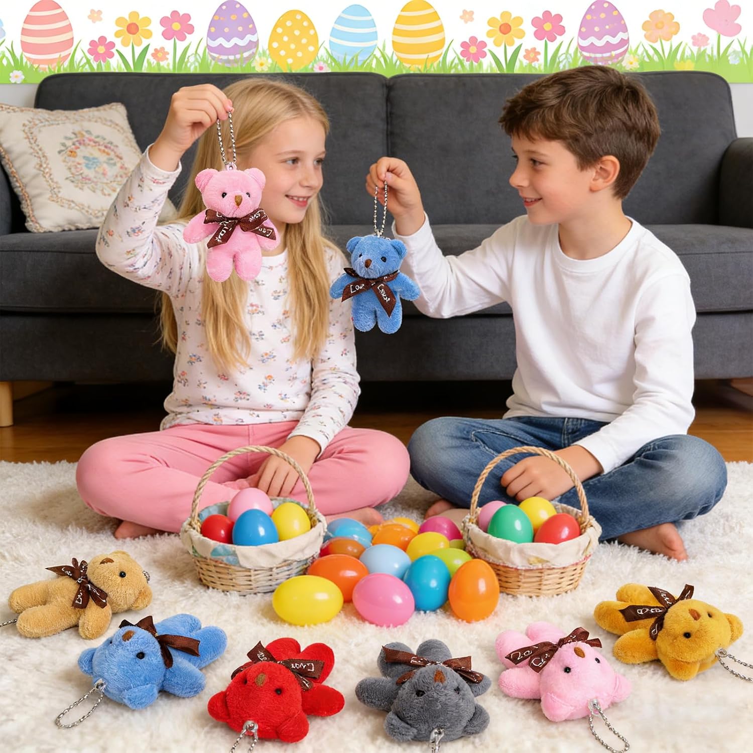 24 Packs Mini Teddy Bear Toy Plush Stuffed Bear Keychains for Kids Girls Boys, Small Stuffed Animal Bulk for Kids, Easter Basket Stuffers Carnival Prizes, School Gifts, Party Favor Goodie Bag