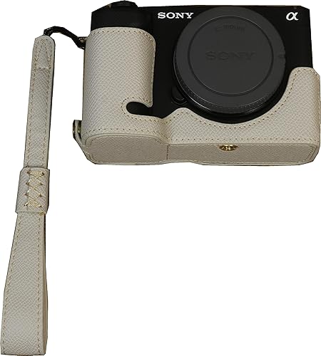 ZV-E1 Caso, hecho a mano de cuero PU media cámara caso bolsa cubierta inferior apertura versión para Sony Alpha ZV-E1 con correa de mano (blanco)