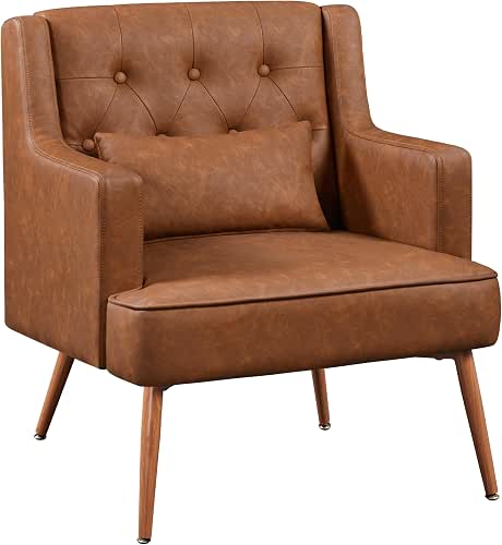 Yaheetech Accent Chair, Living Room Chair Mid Century PU Leather