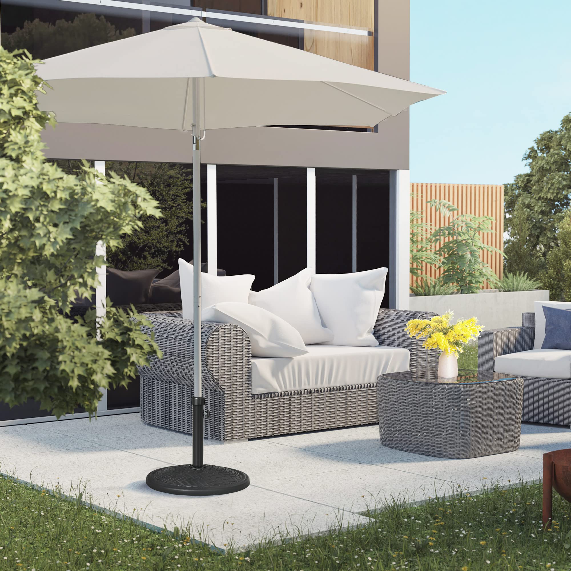 Outsunny Base de Sombrilla 14 kg para Mástil Ø32-38 mm Ø46x34 cm Negro | Hormigón, Soporte para Parasol, Pie de Parasol, Jardín, Terraza, Patio